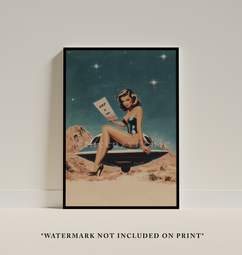 Psychedelic UFO Poster: Retro Alien Abduction Surreal Art Print