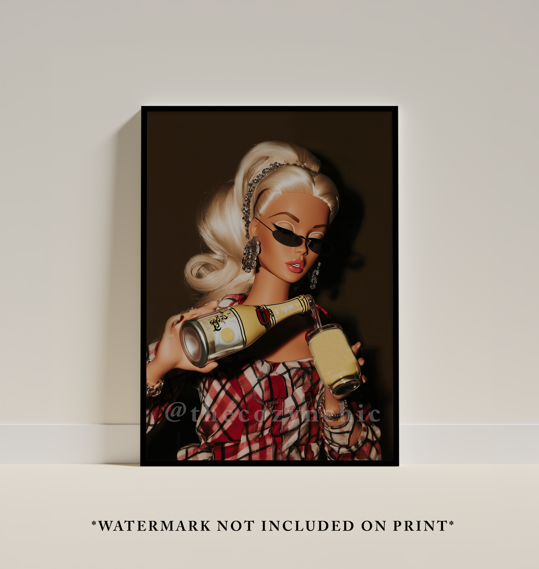 Vintage Doll Poster, Bar Cart Decor, Retro Girl Room Decor