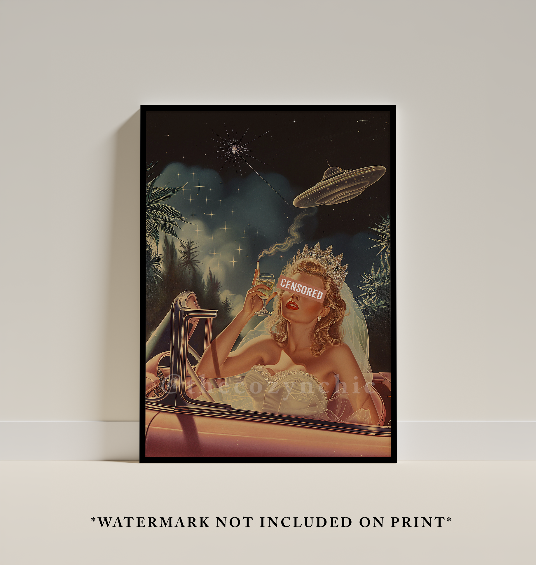 Surreal Goddess Art Print: Vintage Trippy UFO Poster