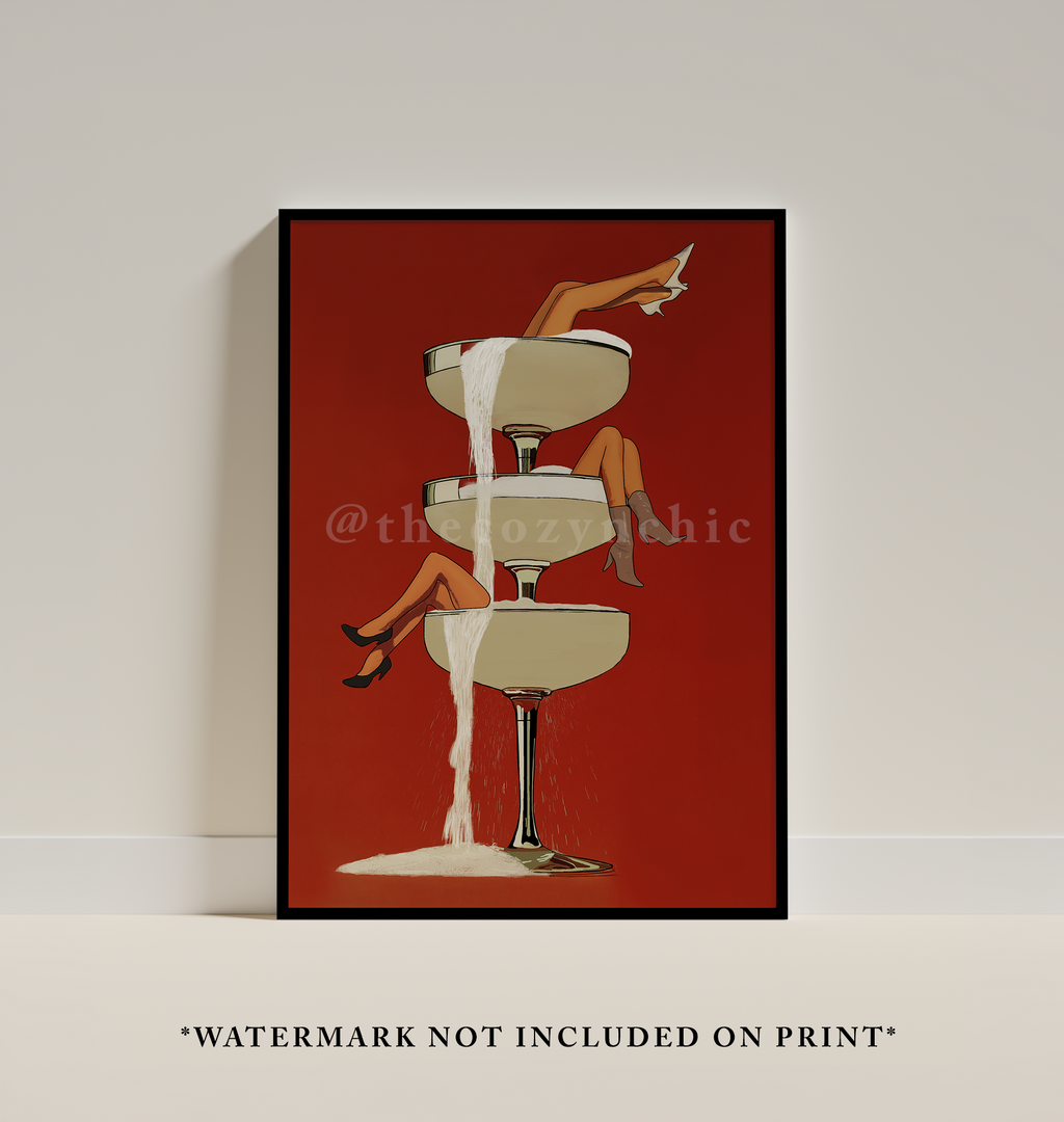 Cocktail Poster, Retro Bar Cart Decor, Champagne Wall Art