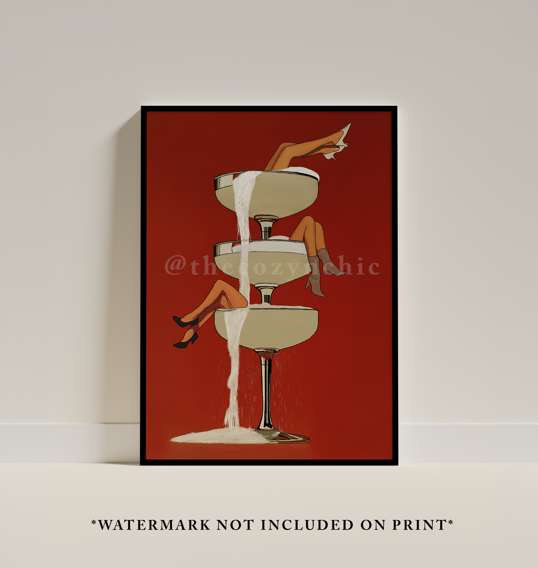 Cocktail Poster, Retro Bar Cart Decor, Champagne Wall Art