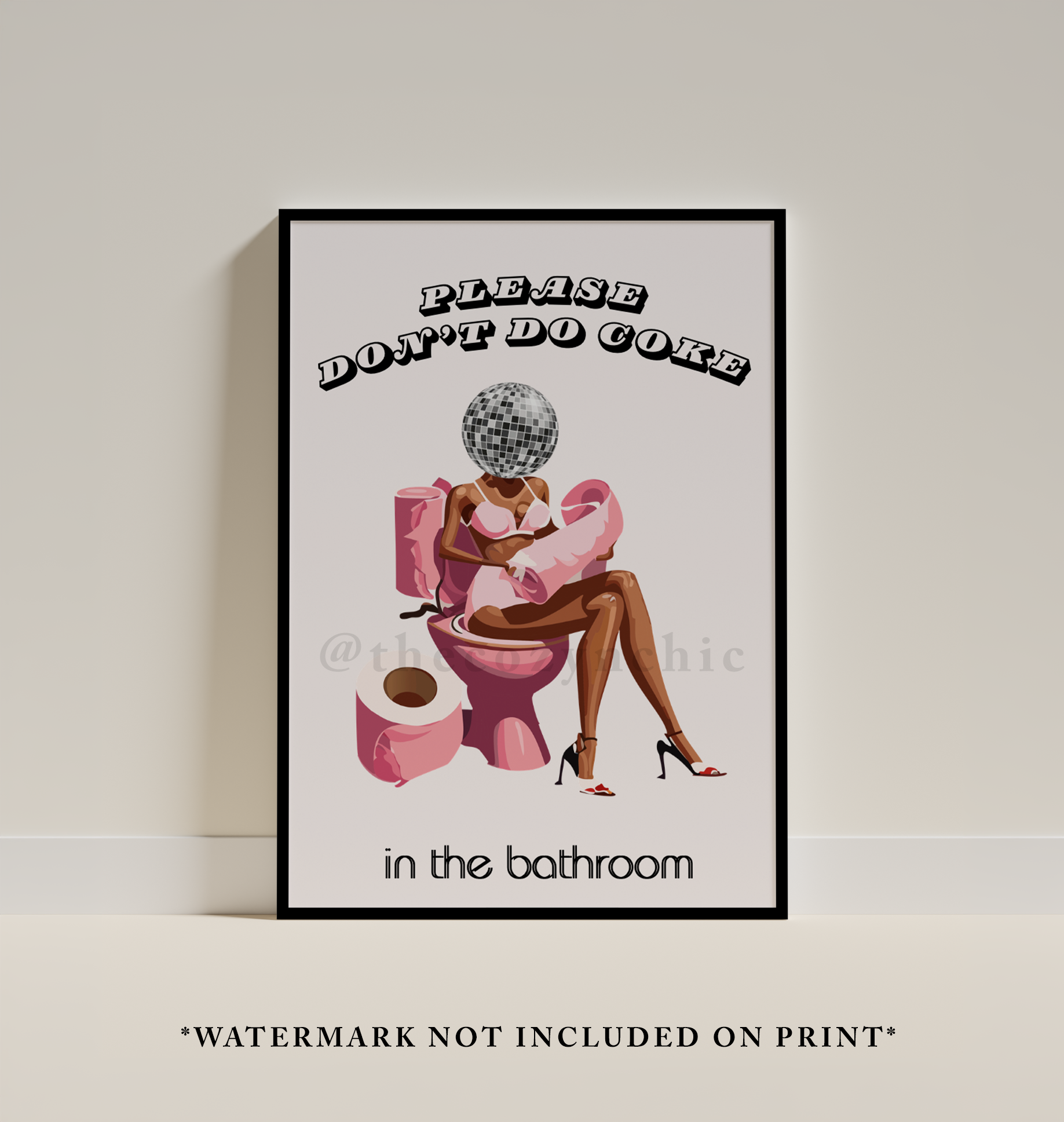 Disco Bathroom Art Print: Girly Hot Pink Dorm Decor