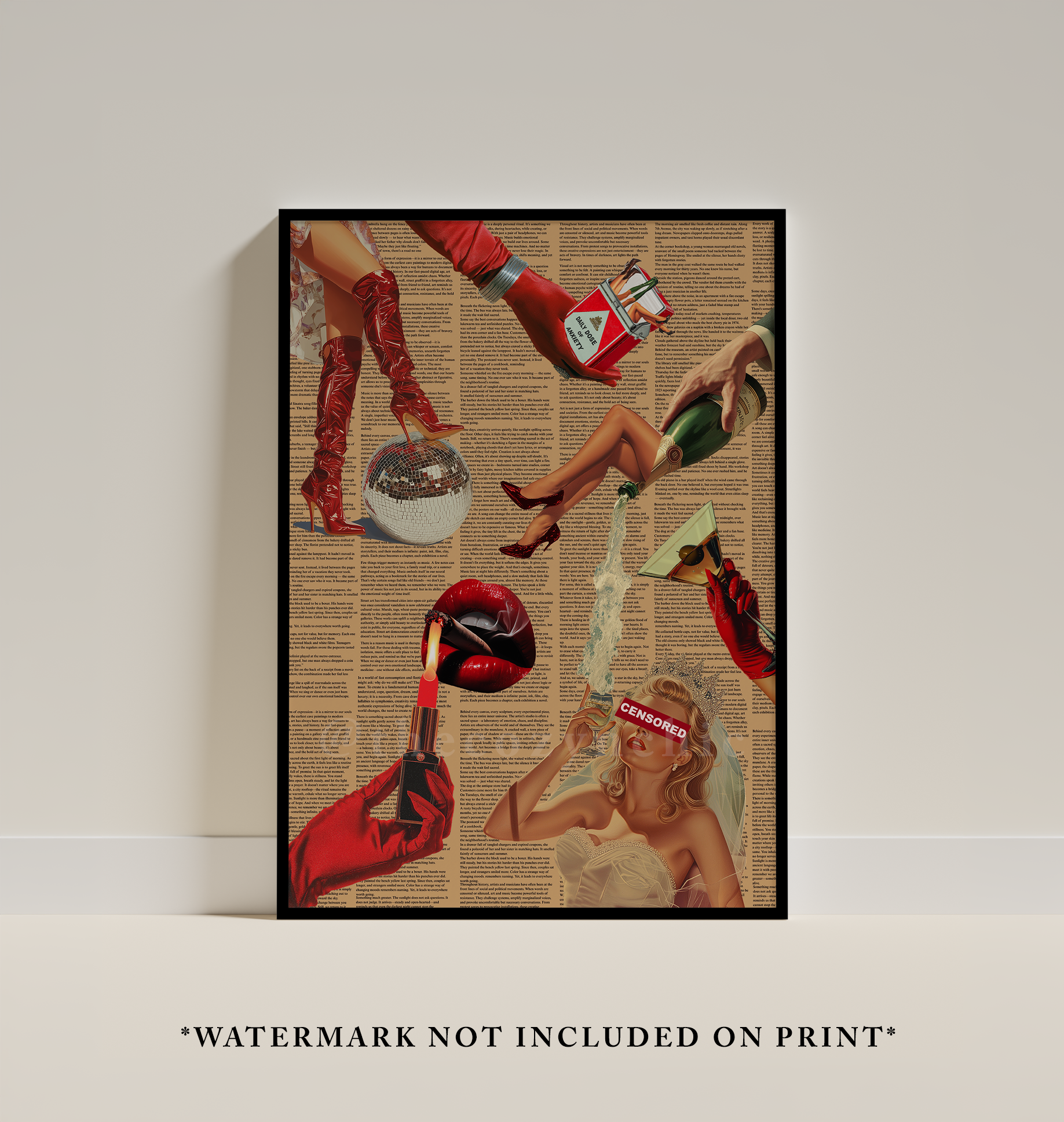 Vintage Cocktail & Disco Ball Print Set: Trendy Dopamine Decor