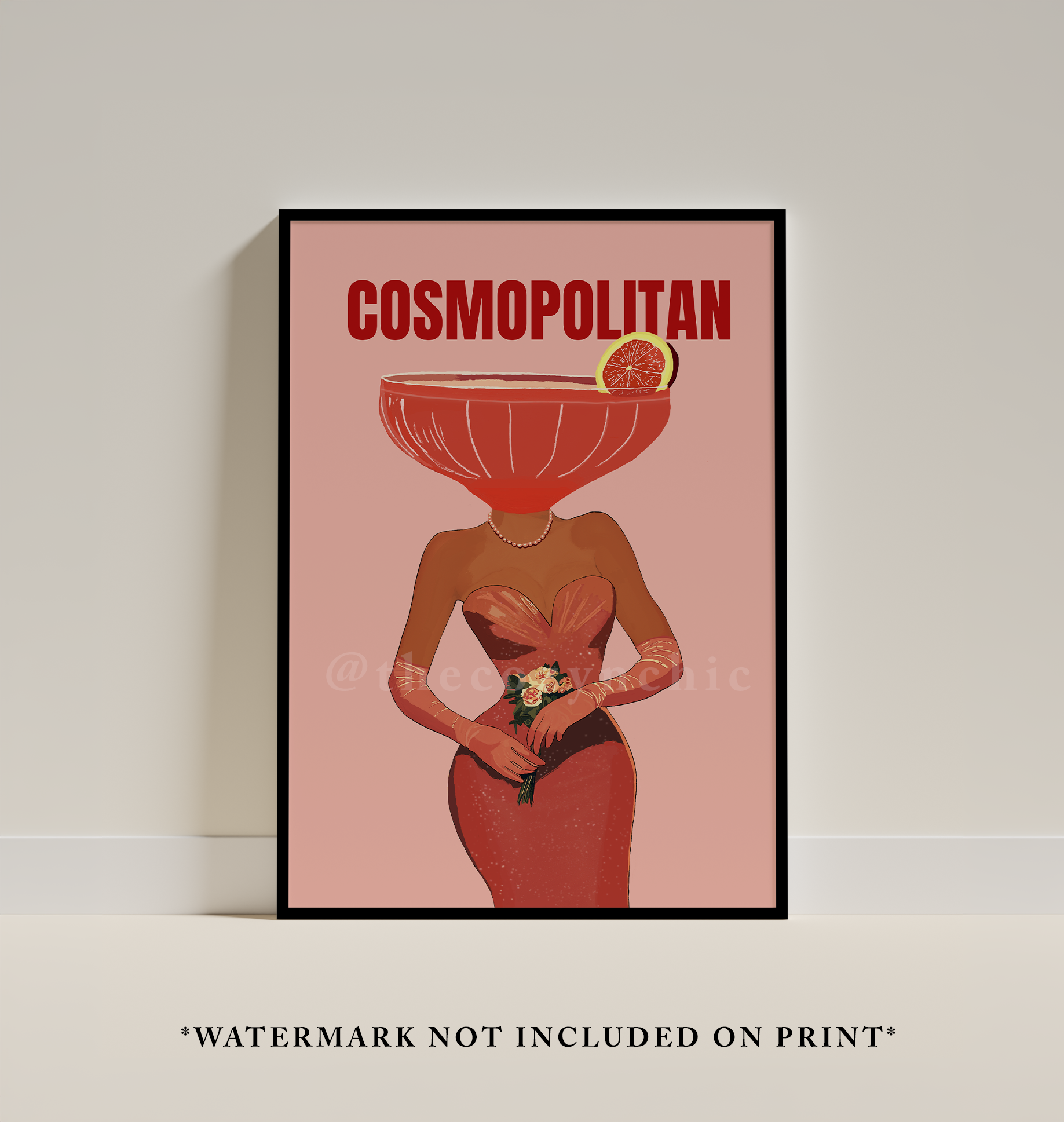 Cosmopolitan Cocktail Wall Art: Retro Bar Decor Art