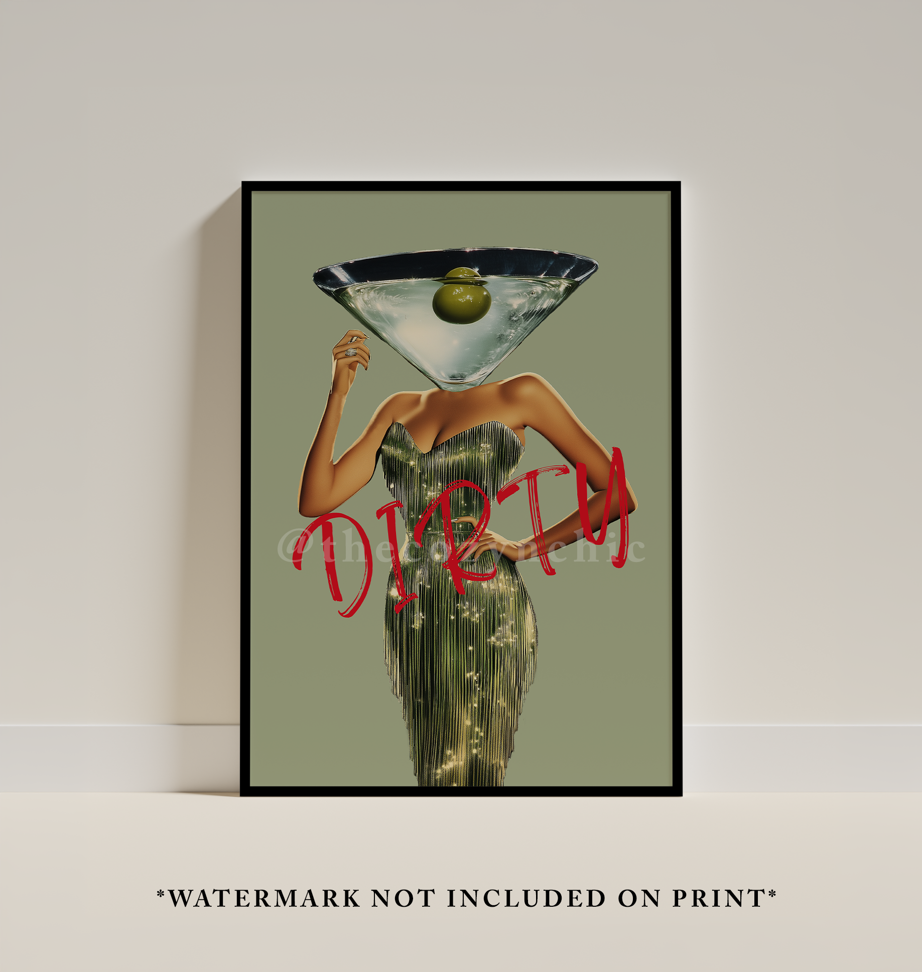 Dirty Martini Poster: Retro Bar Cart Decor, Vintage Cocktail Wall Art