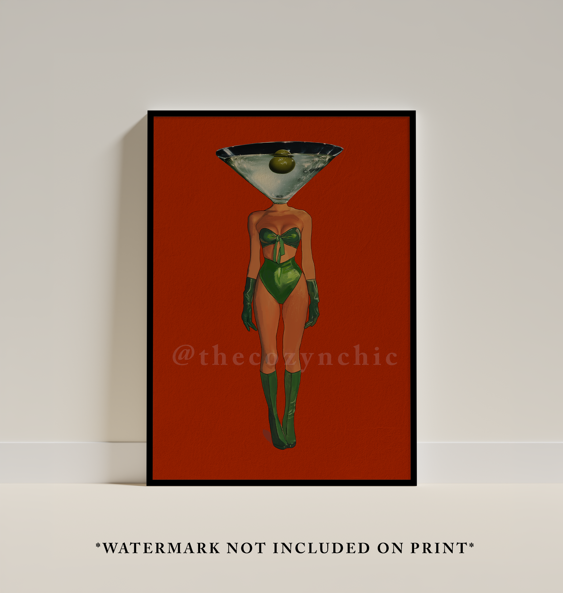 Dirty Martini Cocktail Vintage Art Print, Retro Bar Cart Decor, Cocktail Wall Art