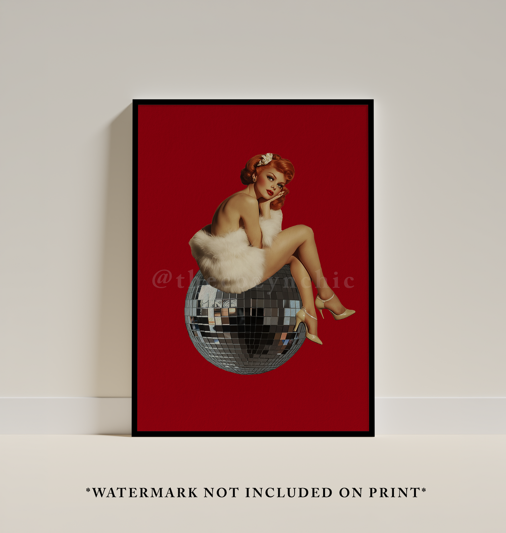 Retro Disco Ball Print: Vintage Bar Cart Wall Art