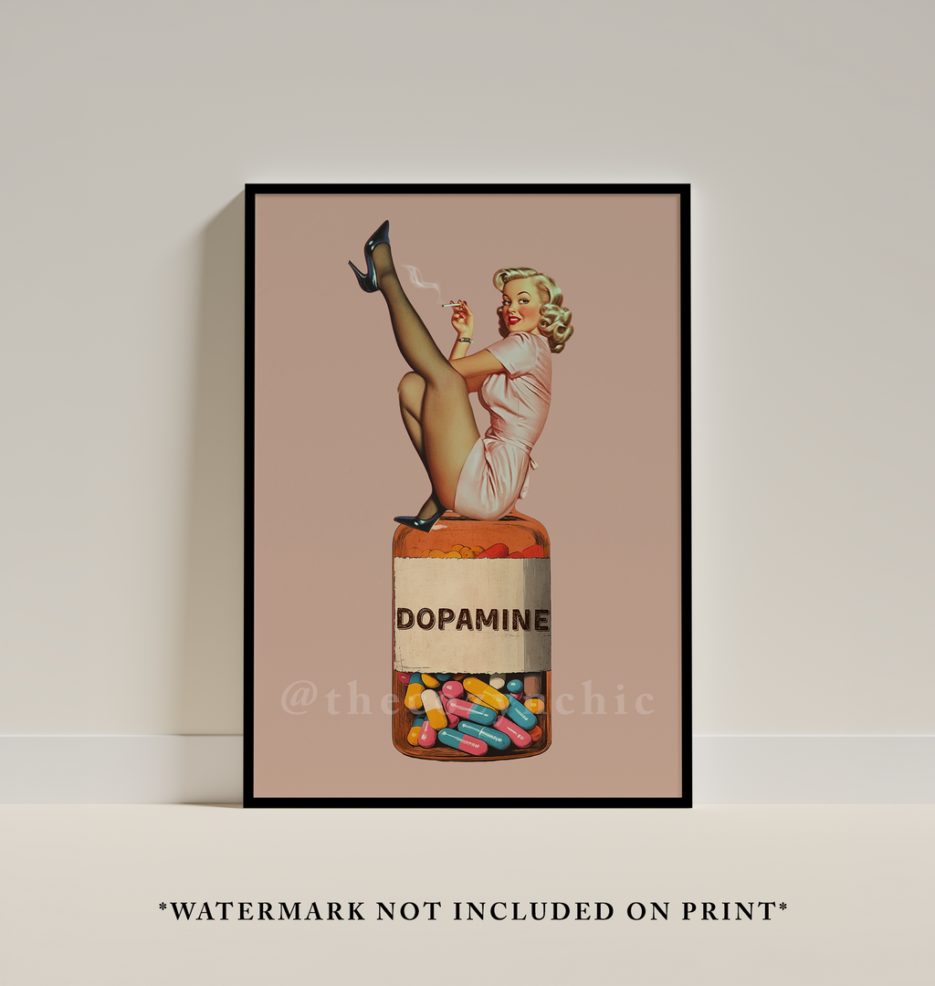 Retro Dopamine Pill Art Print: Surreal Collage Poster