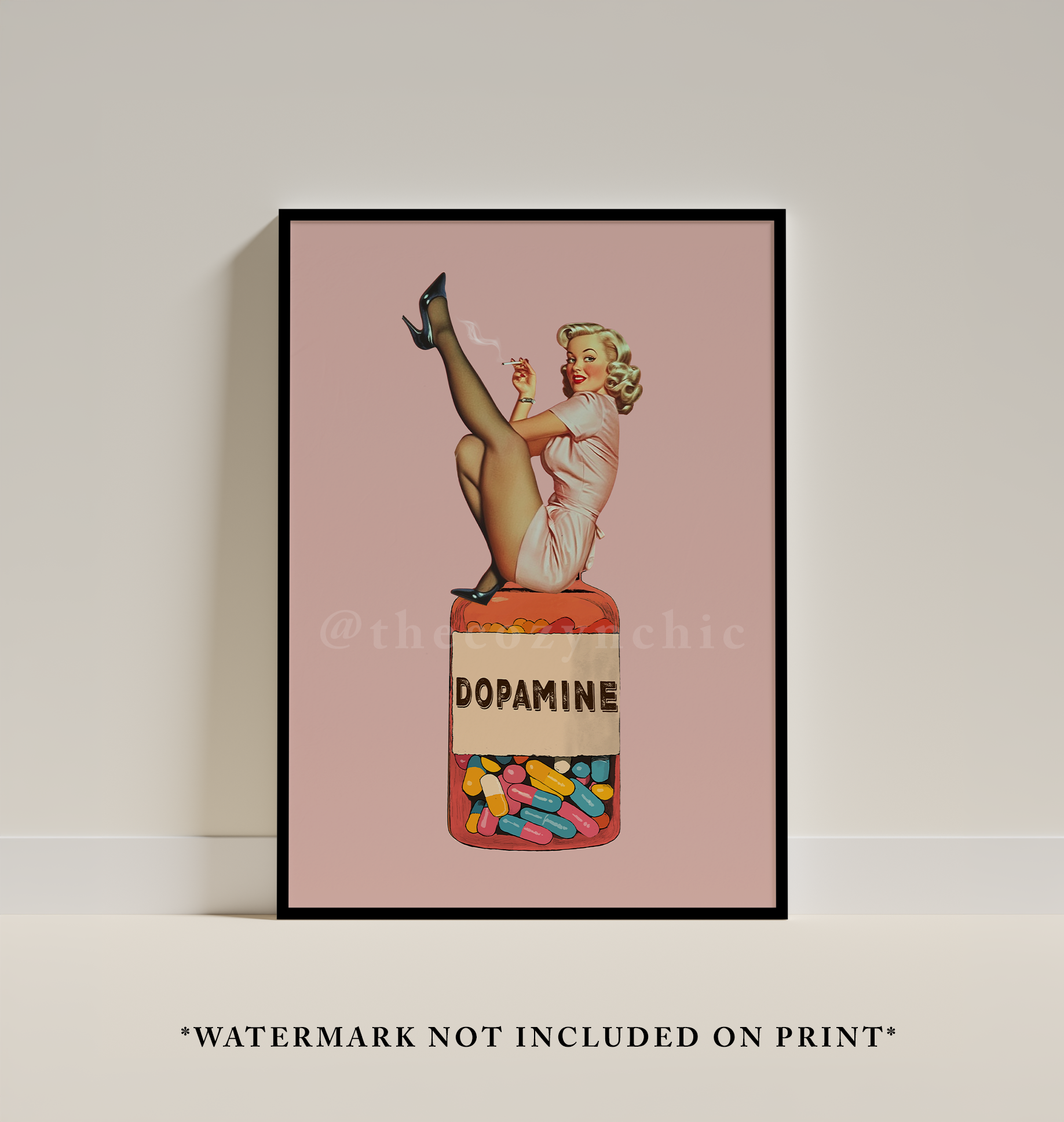 Retro Dopamine Pill Art Print: Surreal Collage Poster
