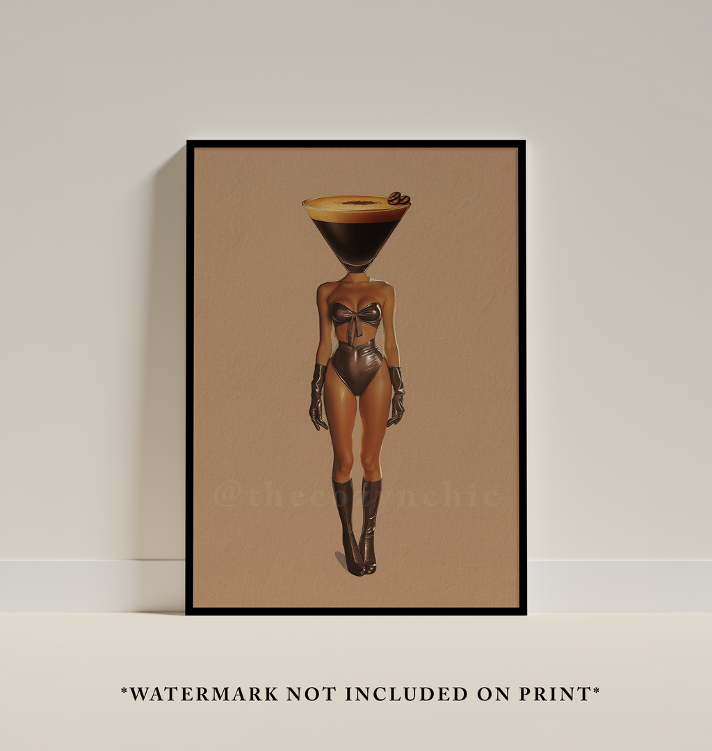 Espresso Martini Cocktail Art Print: Retro Bar Cart Decor