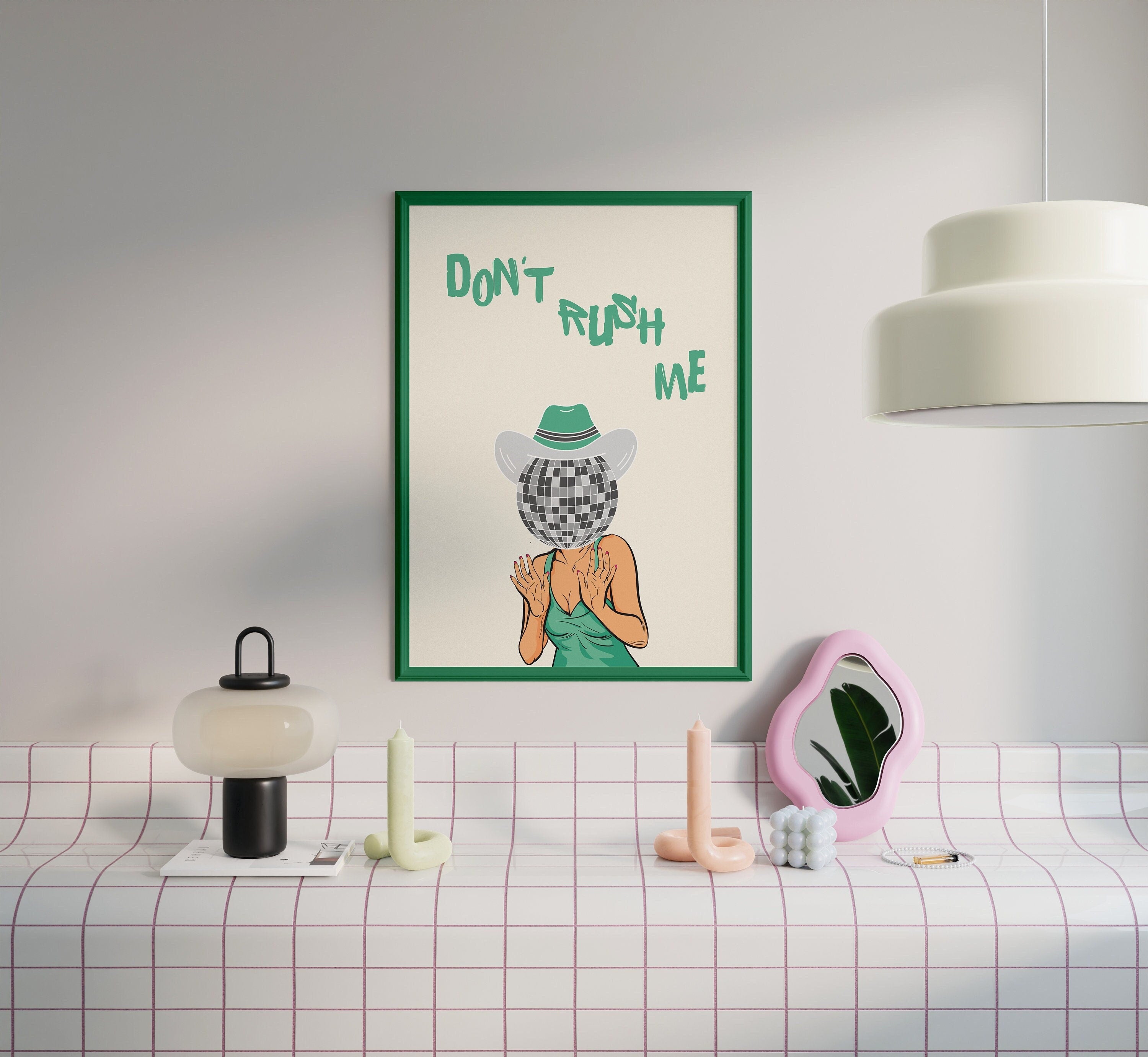 Disco Ball Cowgirl Art Print: Sage Green Dorm Decor image 4