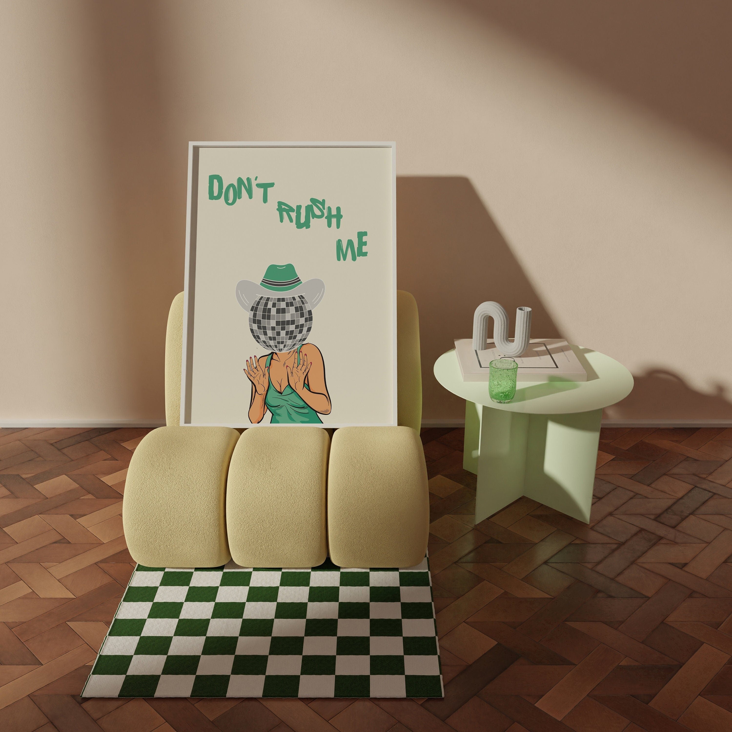 Disco Ball Cowgirl Art Print: Sage Green Dorm Decor - 5x7