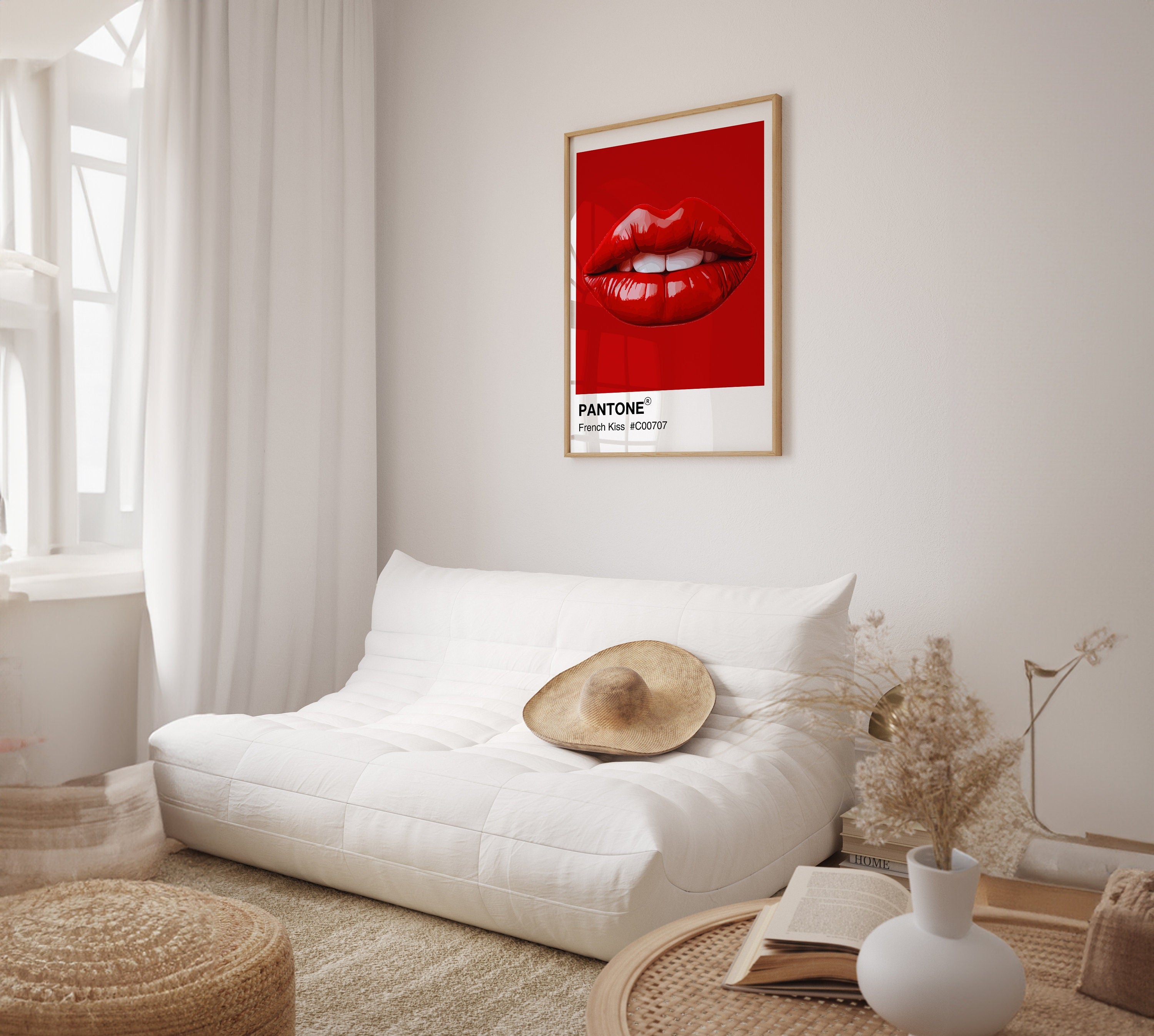 Red Lips Pantone Print: French Kiss Retro Wall Art image 4