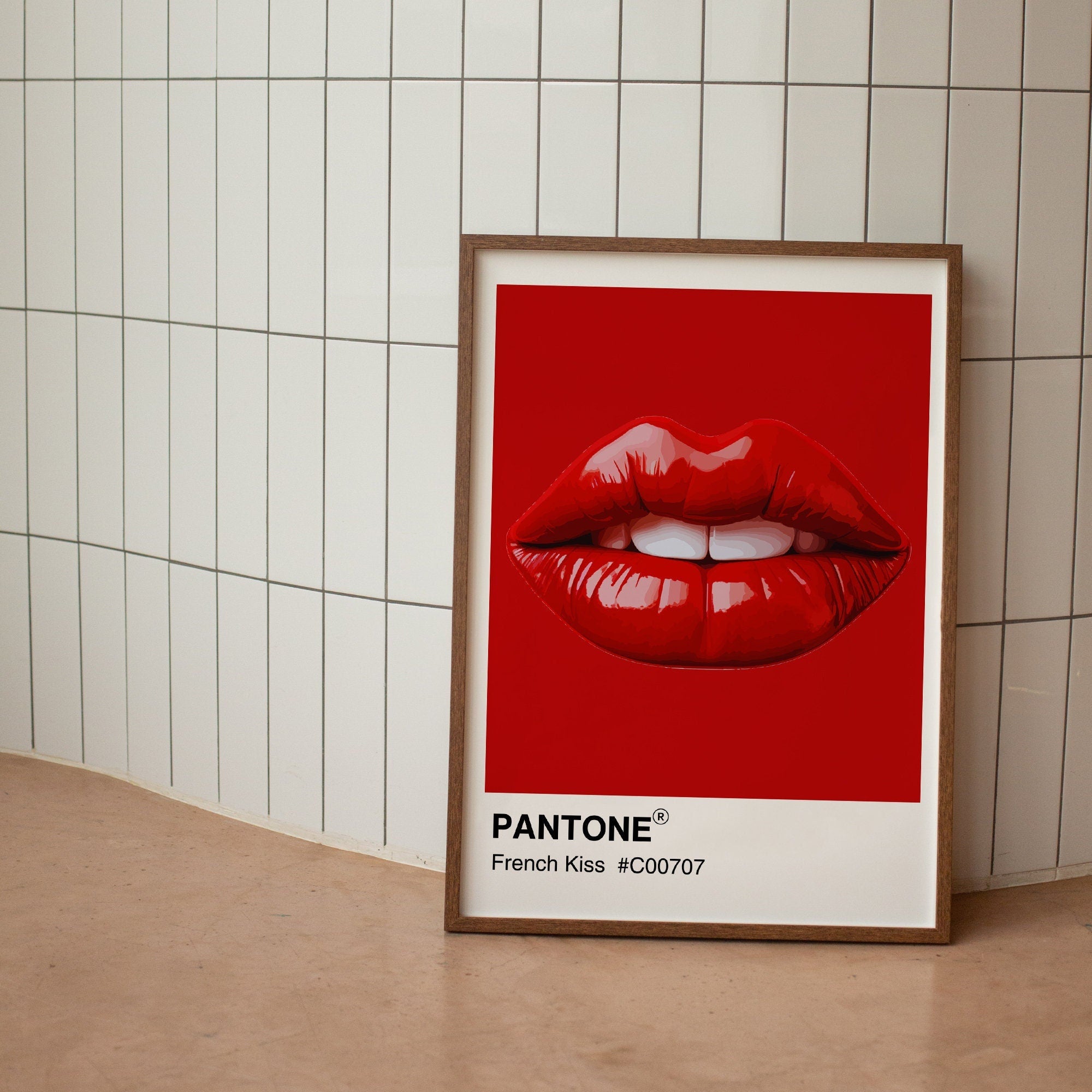 Red Lips Pantone Print: French Kiss Retro Wall Art image 6