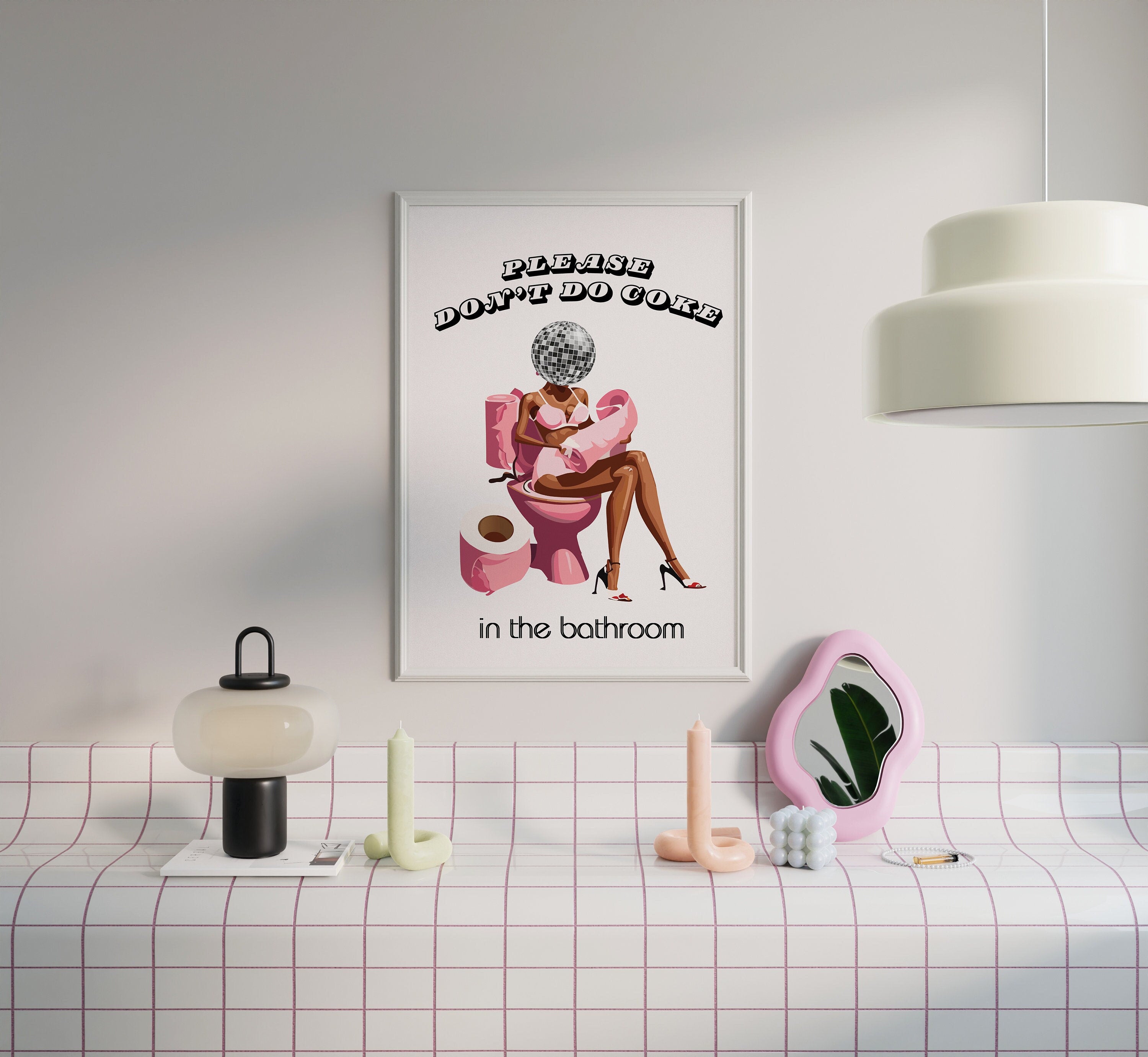 Disco Bathroom Art Print: Girly Hot Pink Dorm Decor image 5
