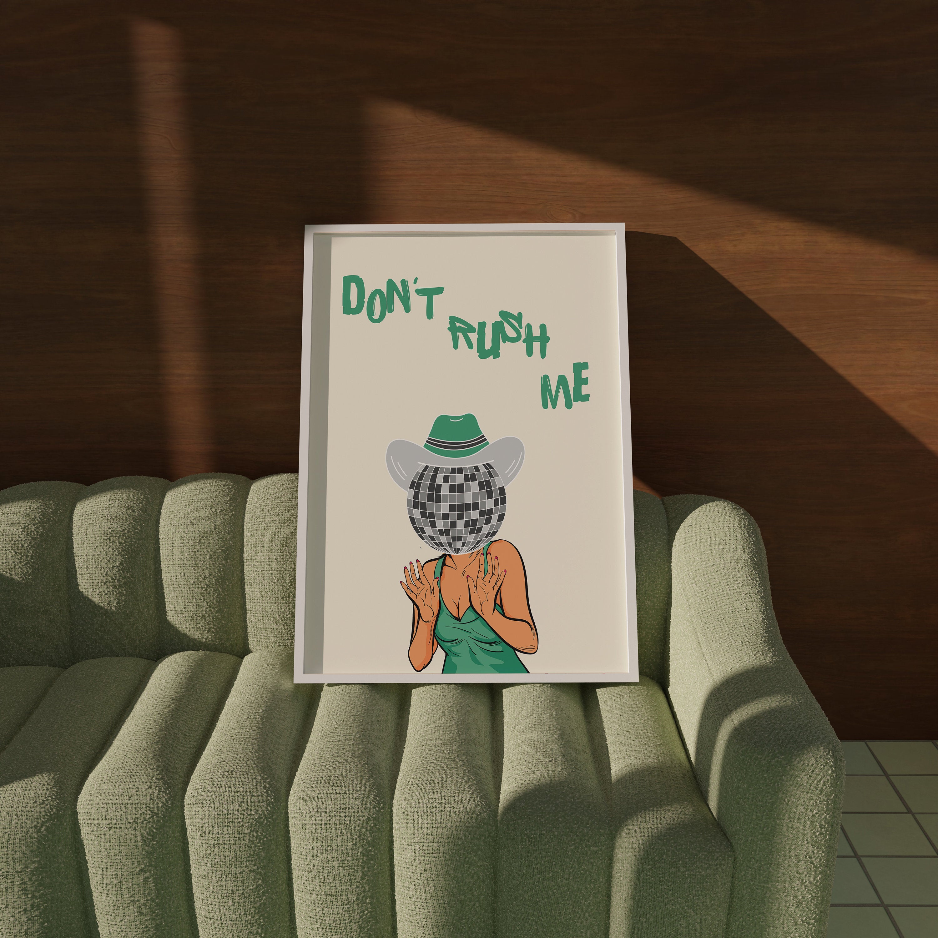 Disco Ball Cowgirl Art Print: Sage Green Dorm Decor image 2
