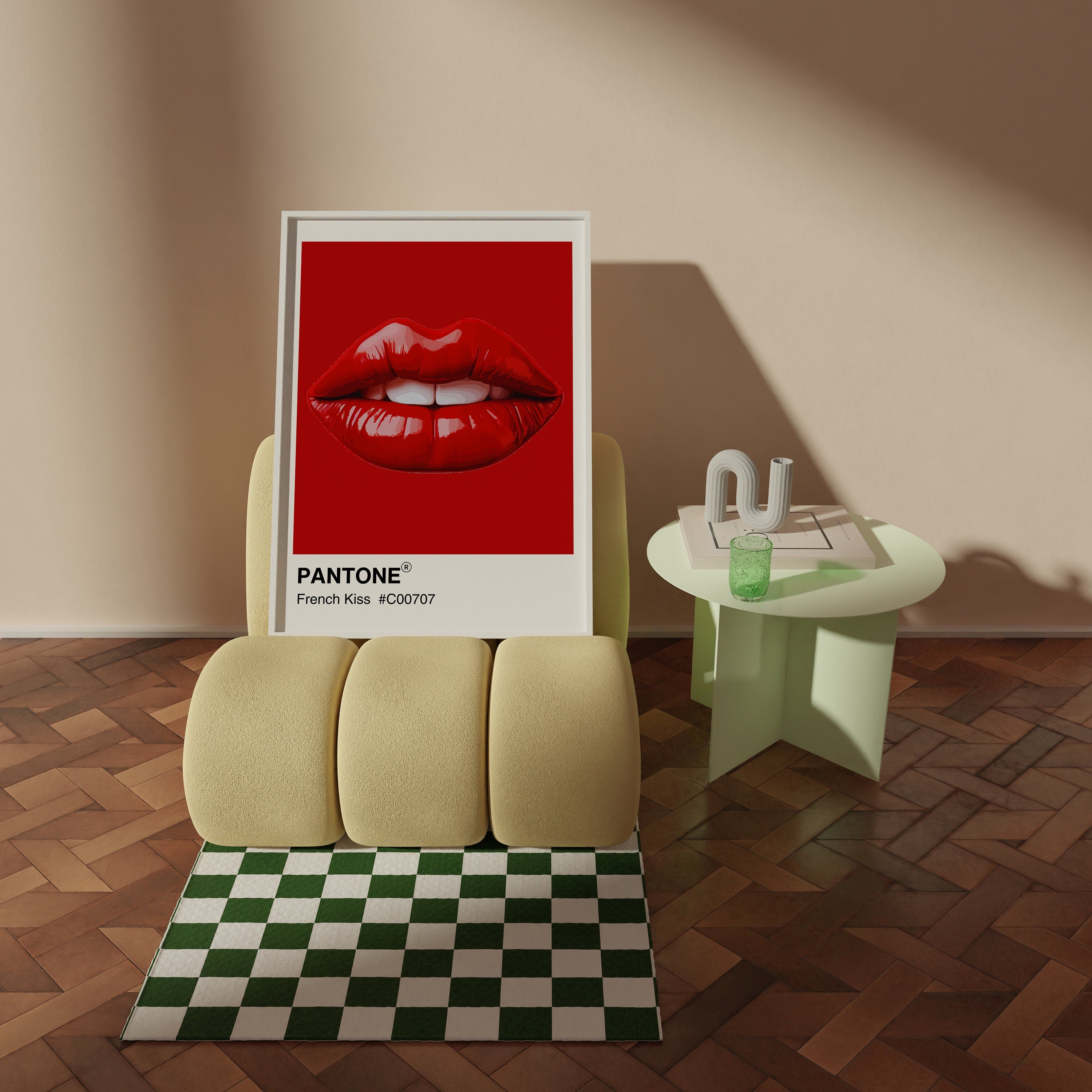 Red Lips Pantone Print: French Kiss Retro Wall Art image 3
