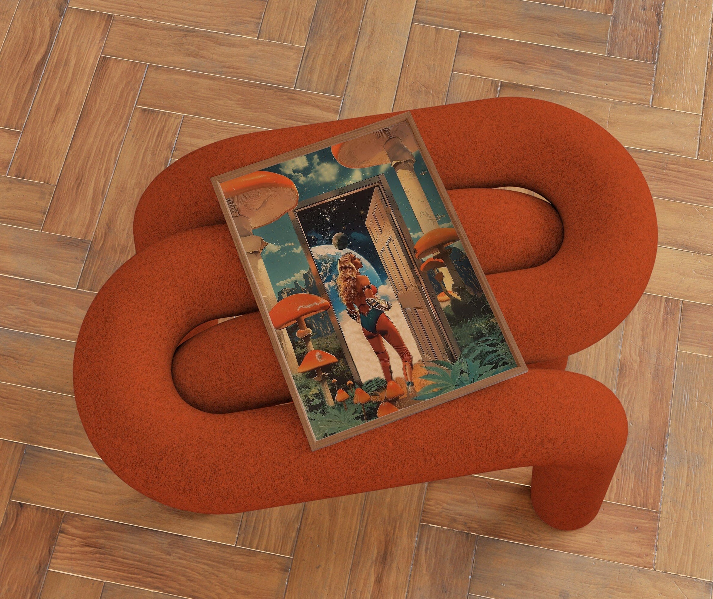Surreal Astronaut Art Print: Retro-Futuristic Cosmic Mushroom Poster image 6