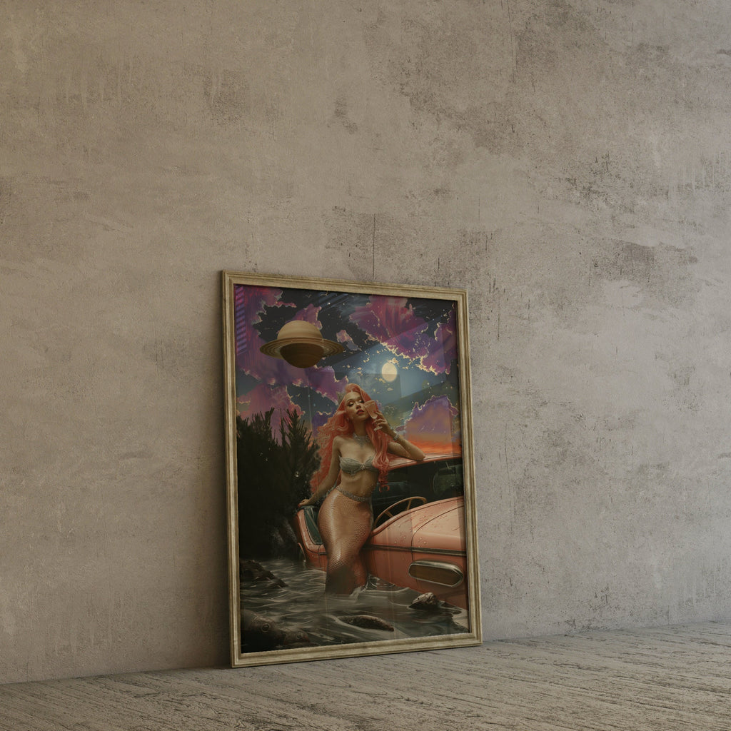 Surreal Mermaid Art Print: Cosmic Ocean, Sci-Fi Home Decor image 2