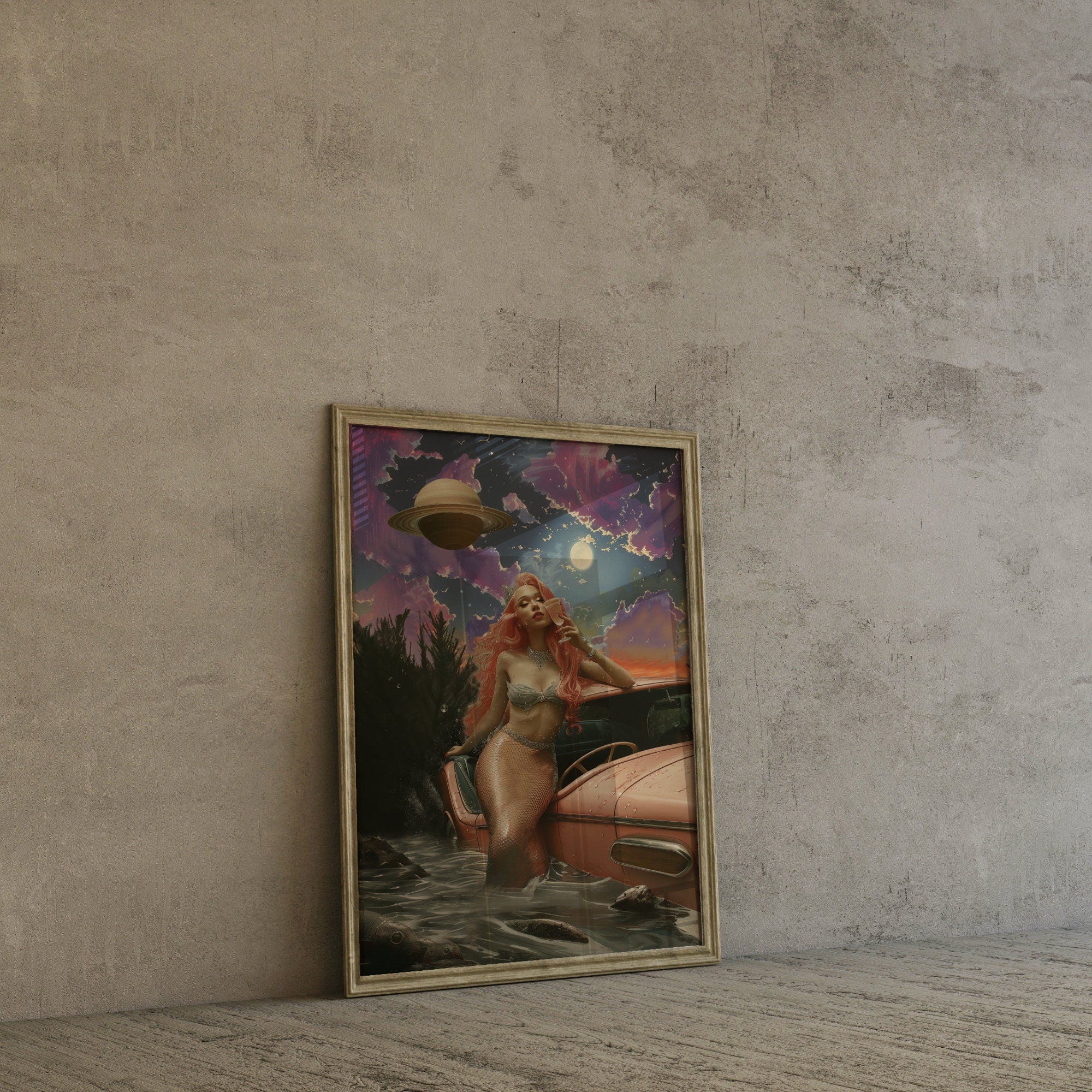 Surreal Mermaid Art Print: Cosmic Ocean, Sci-Fi Home Decor image 2