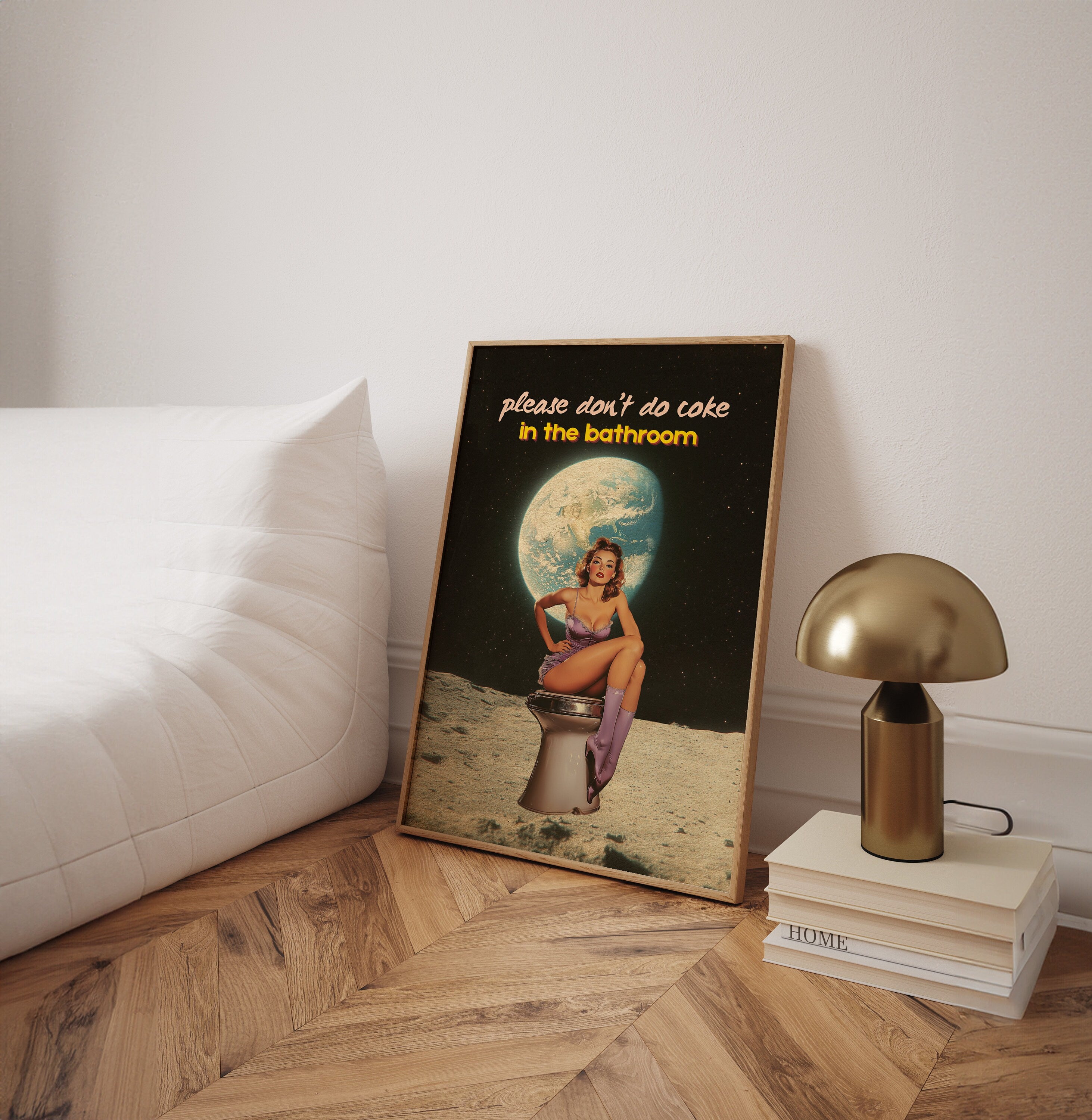 Retro Bathroom Art Print: Surreal Moon, Pin-Up Poster image 6