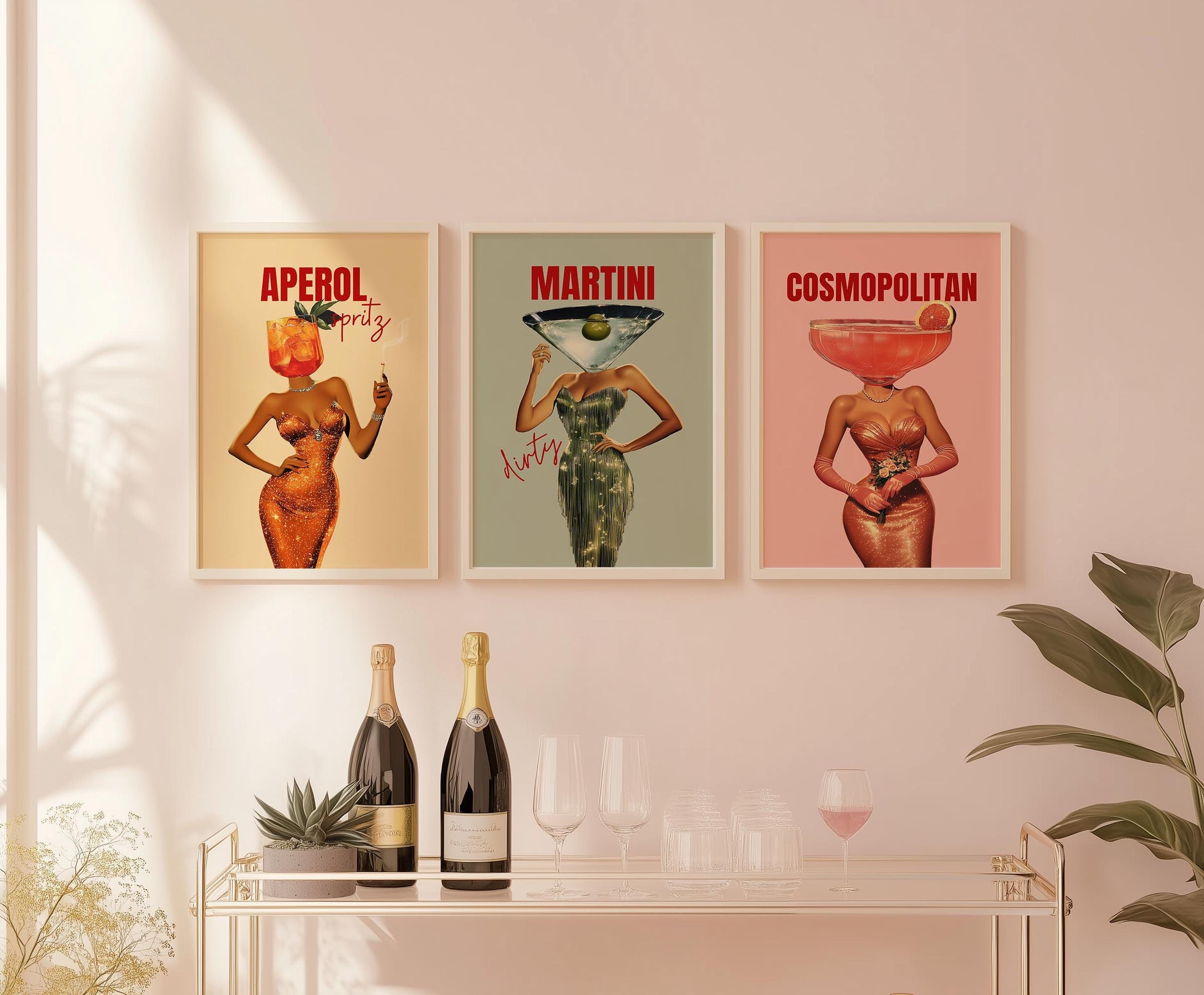 Vintage Cocktail Art Prints: Dirty Martini, Aperol Spritz, Cosmopolitan Bar Decor image 3