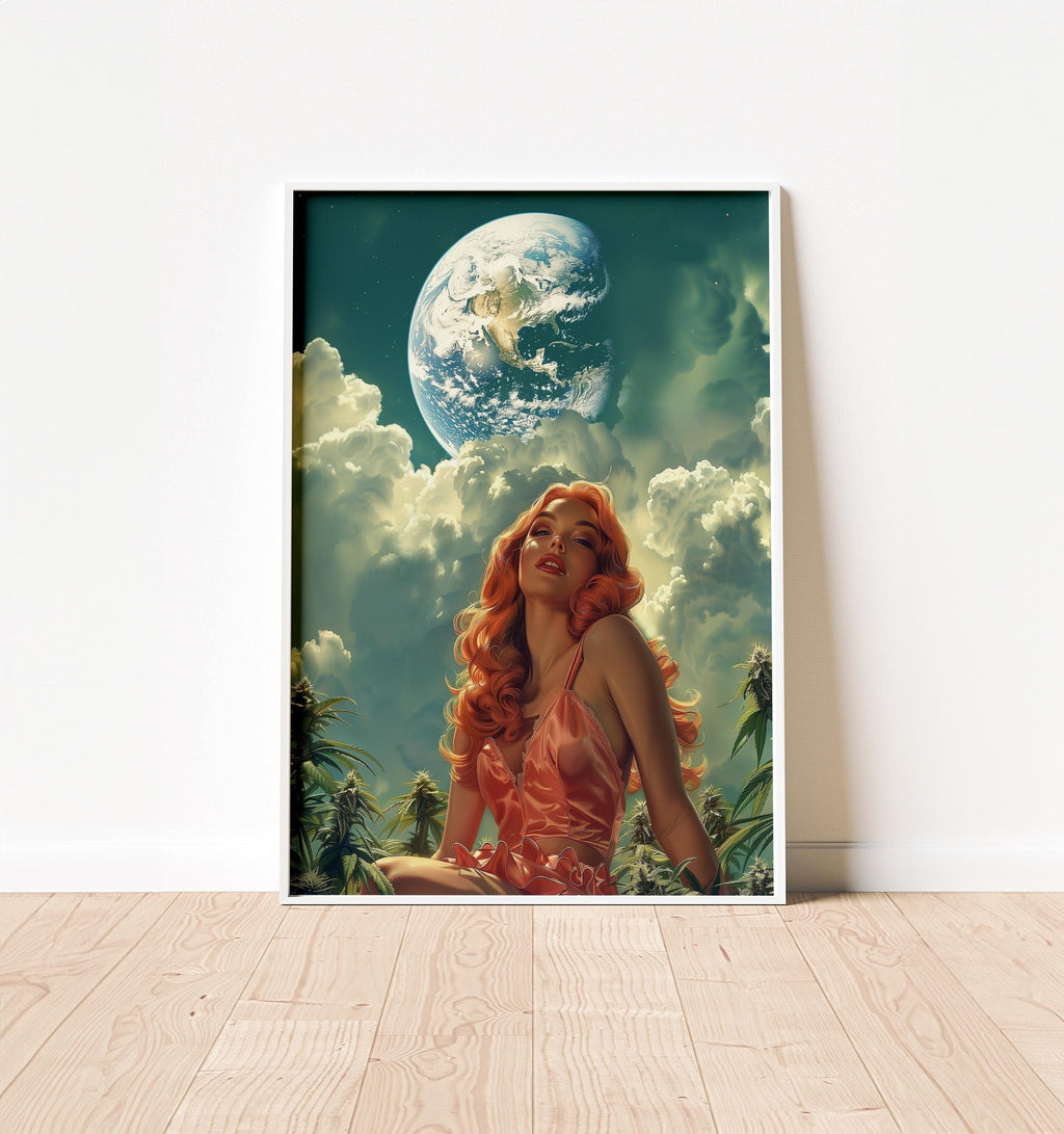 Surreal Cannabis Art Print: Retro Futuristic, Cosmic Woman - 5x7
