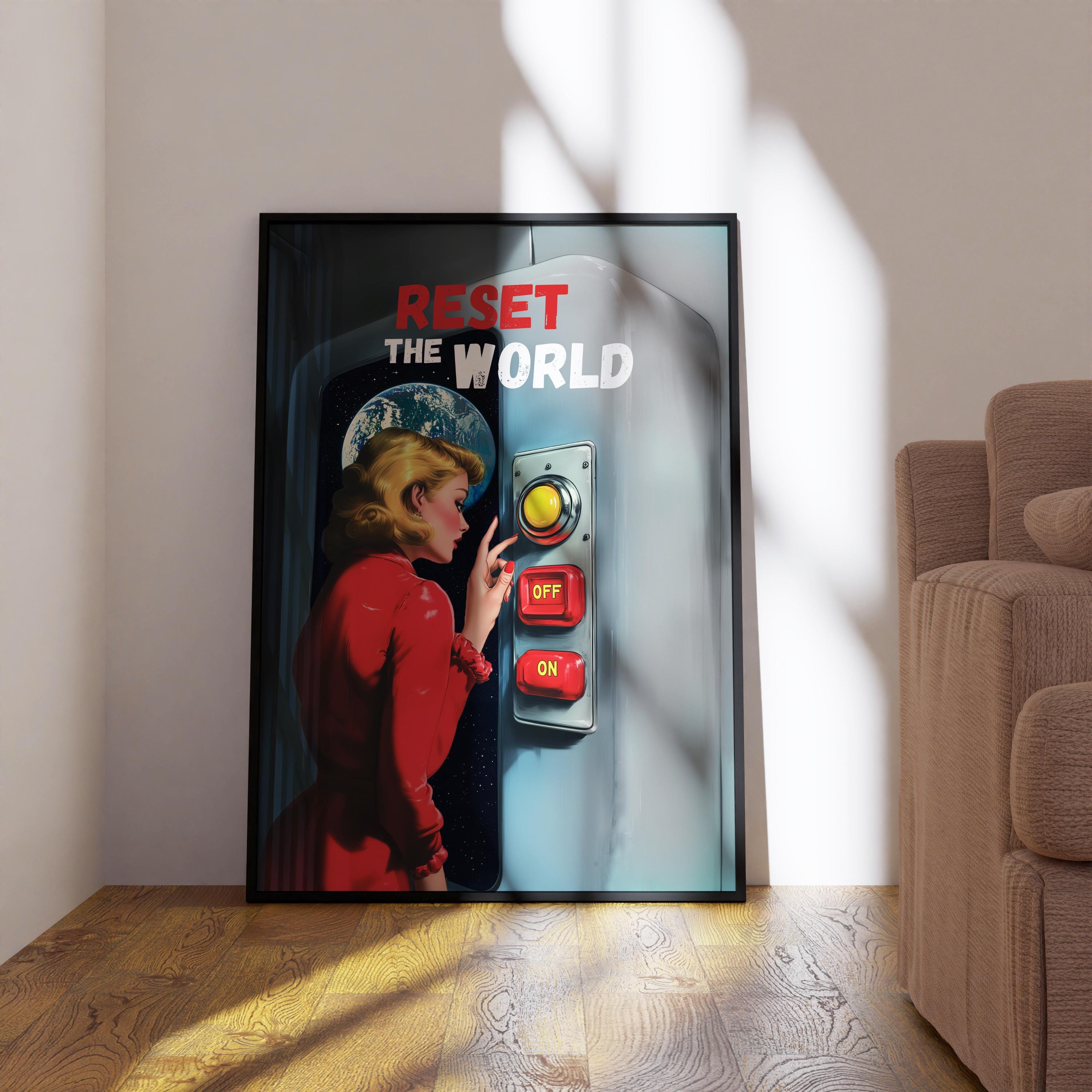 Retro Futurism Space Art Print: "Reset The World" Vintage Decor image 4