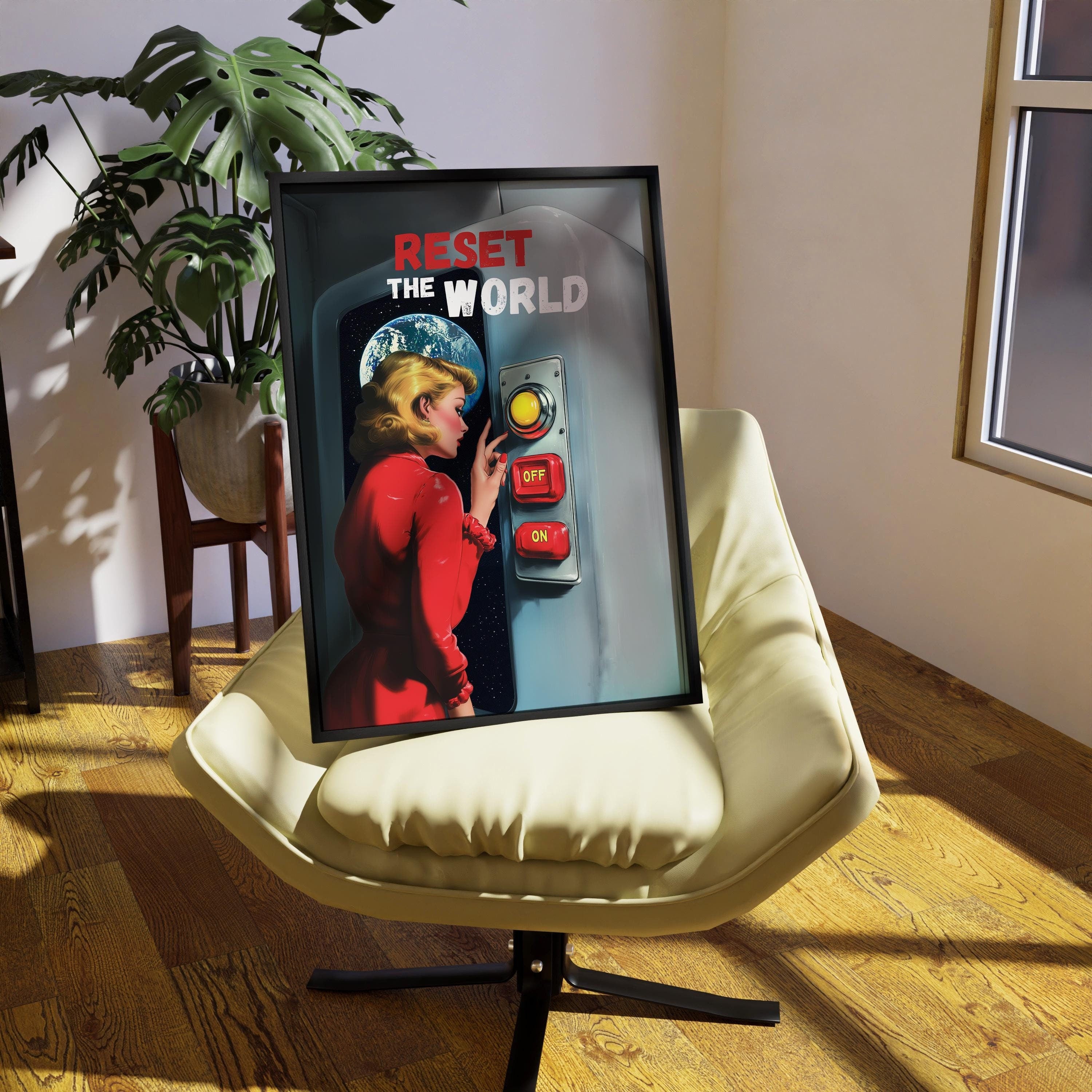Retro Futurism Space Art Print: "Reset The World" Vintage Decor image 2