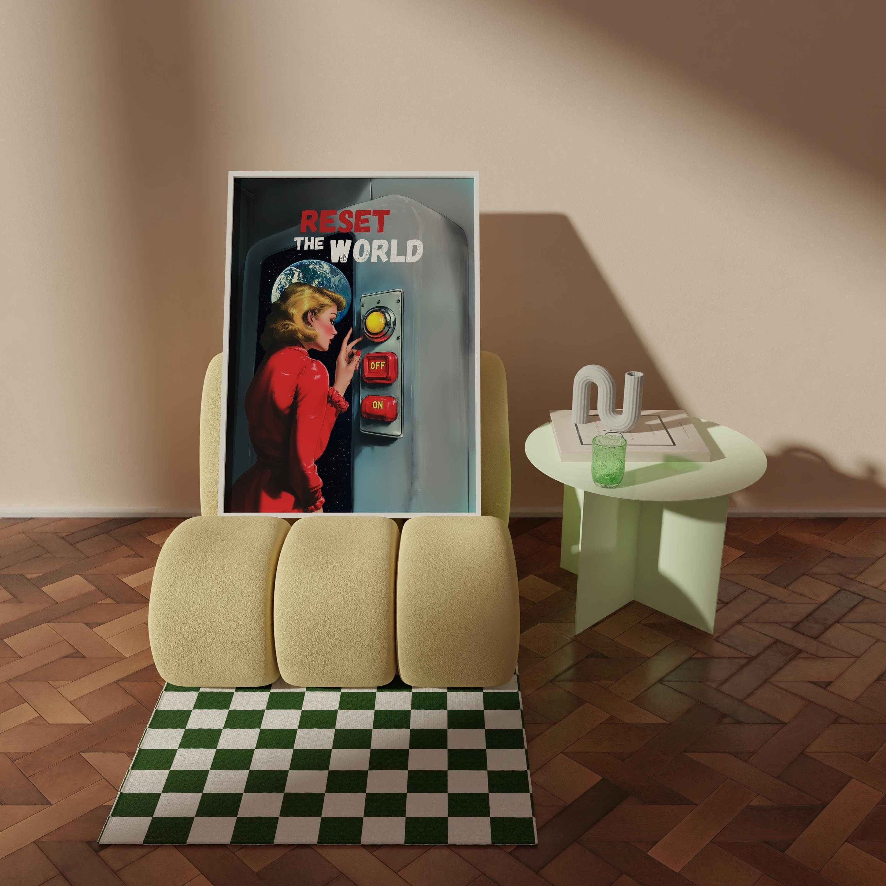 Retro Futurism Space Art Print: "Reset The World" Vintage Decor image 5