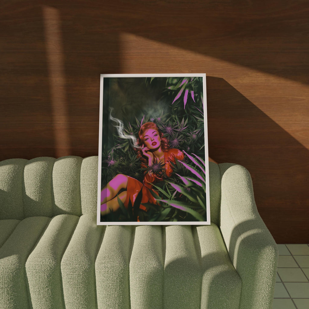 Surreal Vintage Cannabis Poster, Retro Futuristic Art Print - 5x7