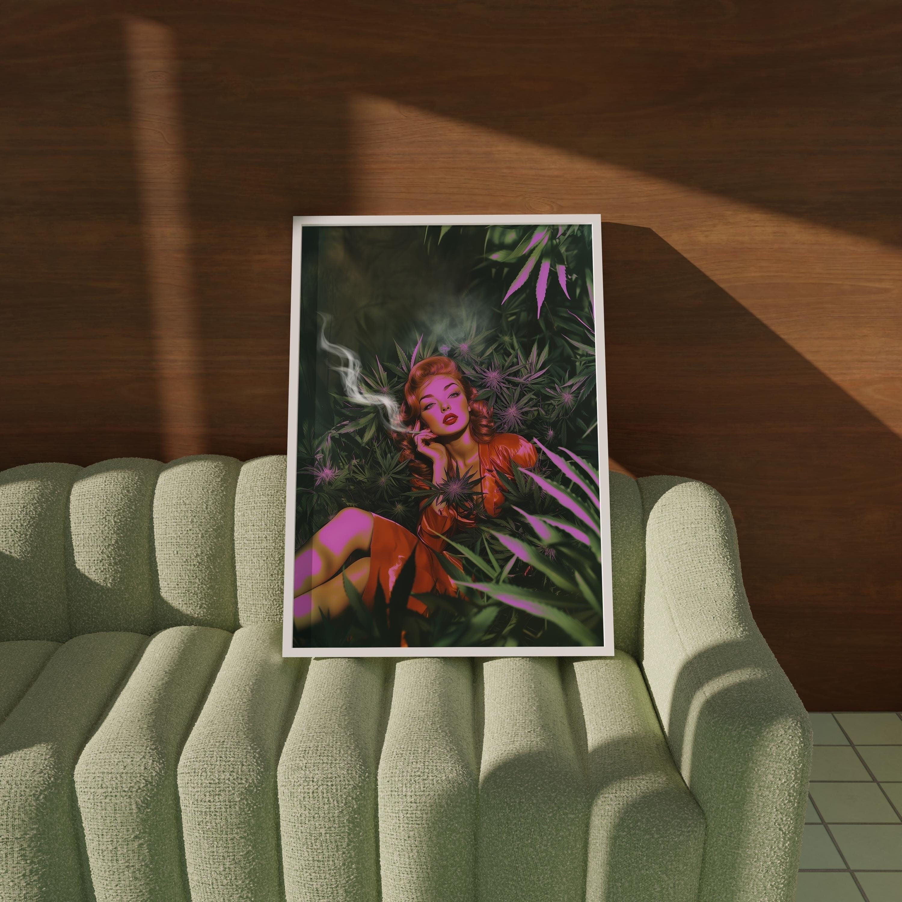 Surreal Vintage Cannabis Poster, Retro Futuristic Art Print - 5x7