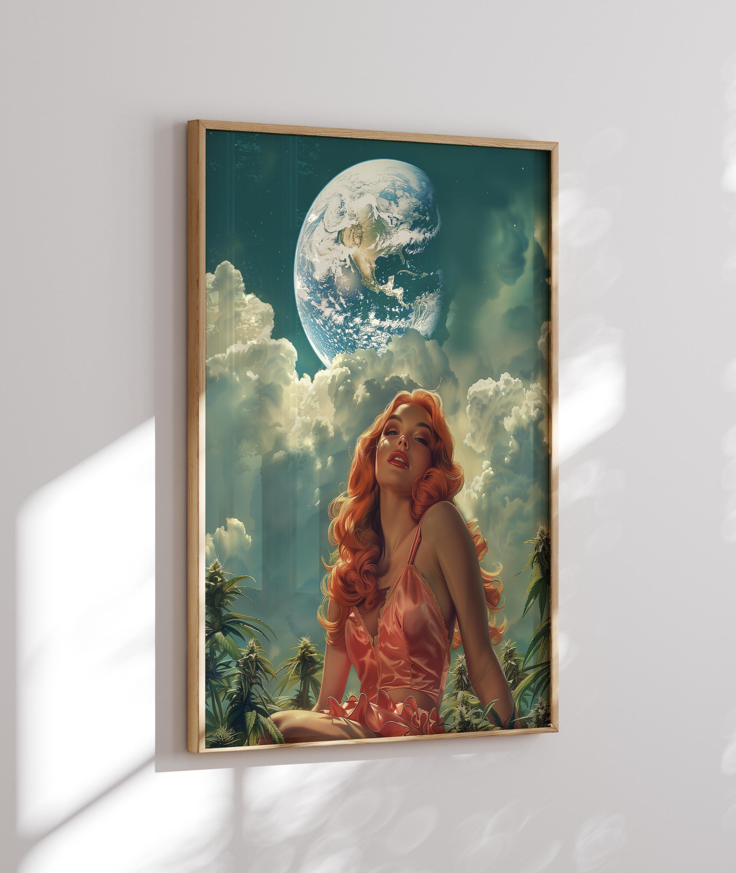 Surreal Cannabis Art Print: Retro Futuristic, Cosmic Woman image 3