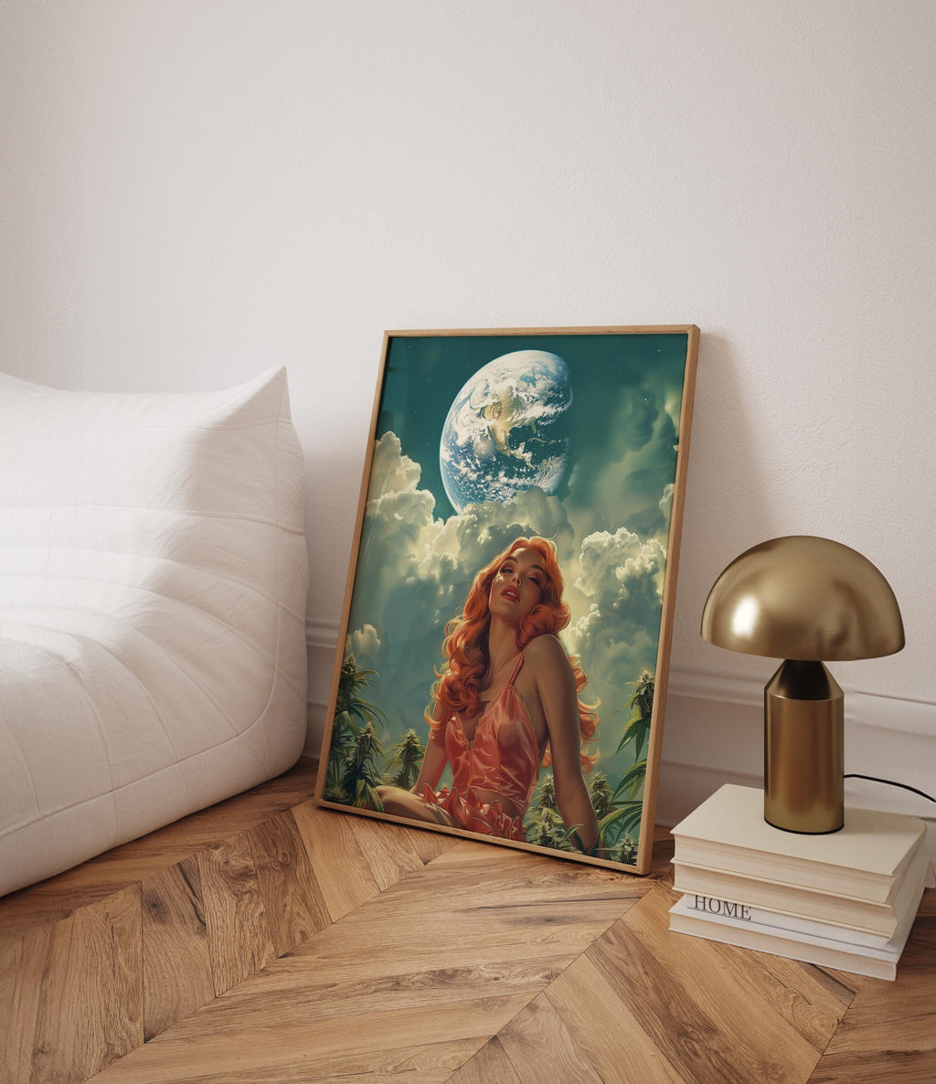Surreal Cannabis Art Print: Retro Futuristic, Cosmic Woman image 2