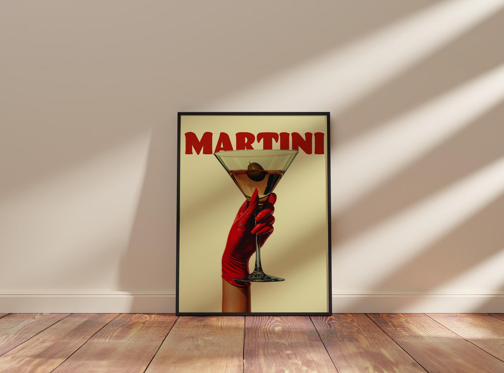 Retro Martini Cocktail Art Print: Red Glove Bar Cart Decor image 10
