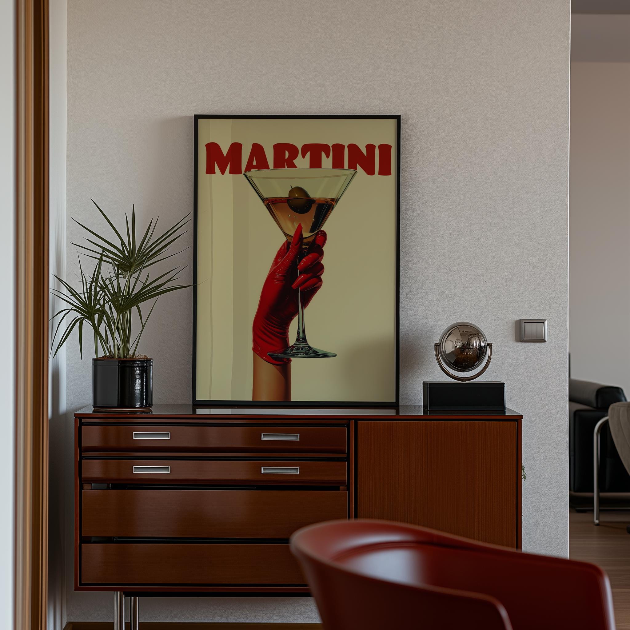 Retro Martini Cocktail Art Print: Red Glove Bar Cart Decor image 4