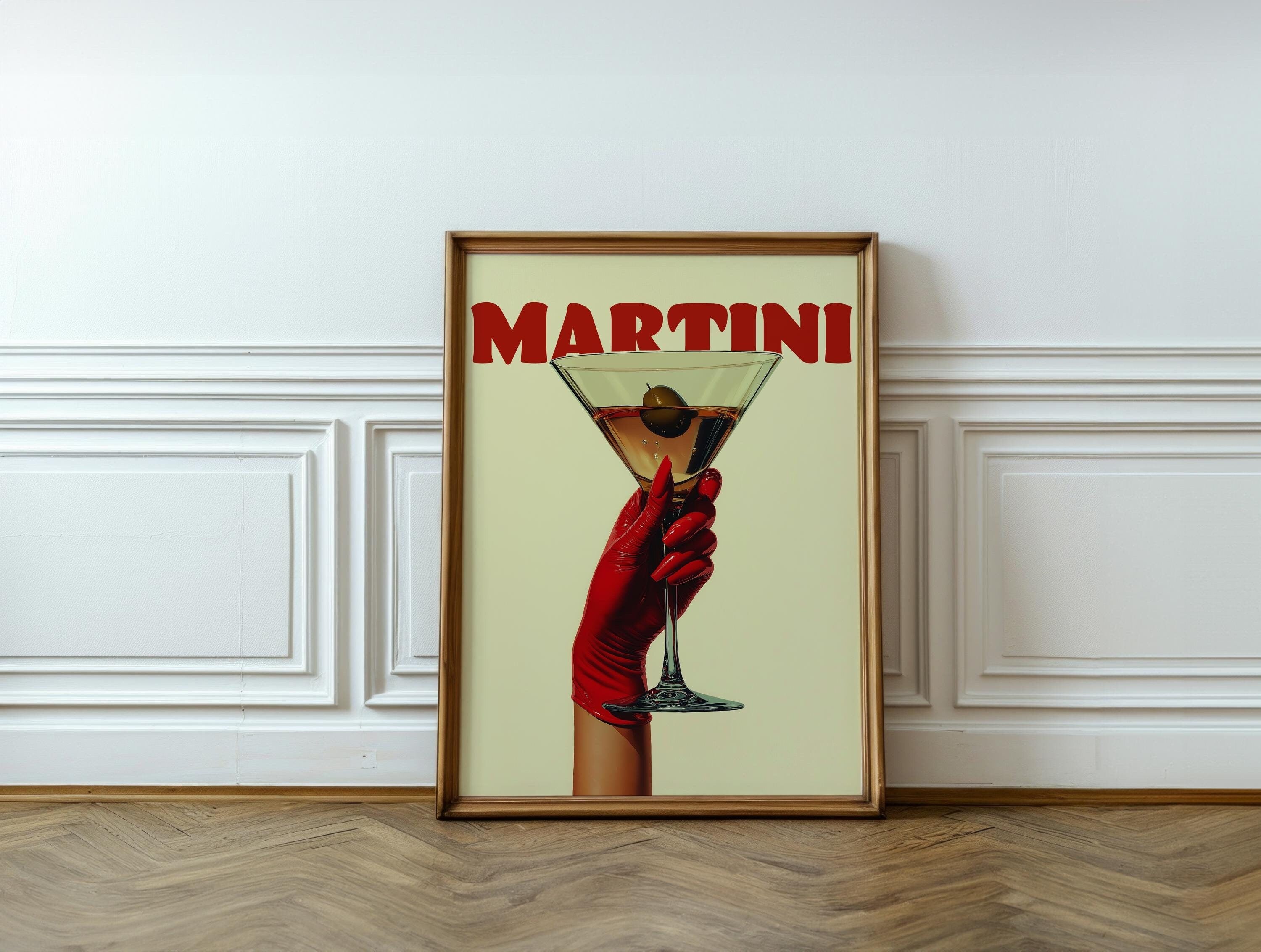 Retro Martini Cocktail Art Print: Red Glove Bar Cart Decor image 6