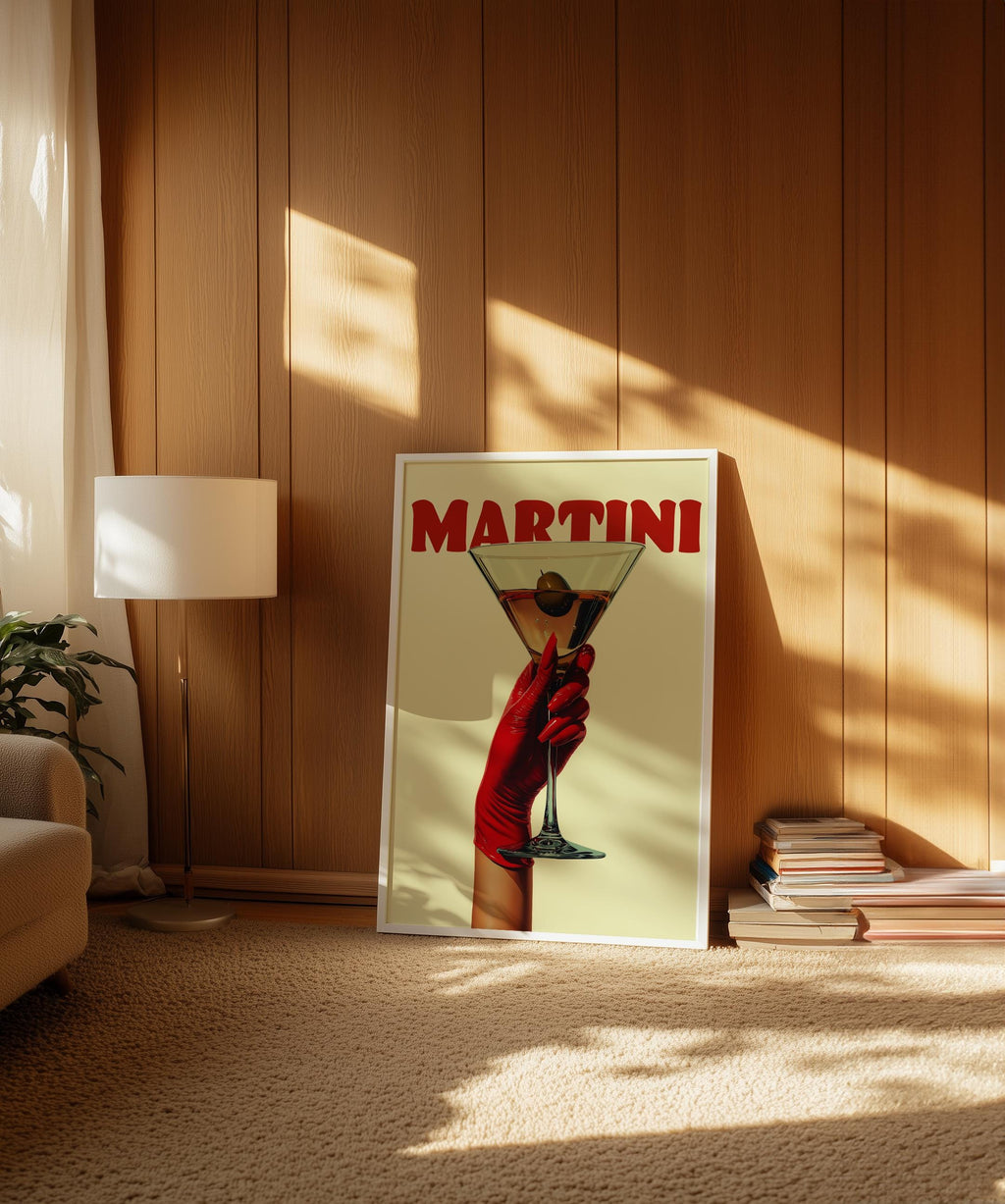 Retro Martini Cocktail Art Print: Red Glove Bar Cart Decor image 2