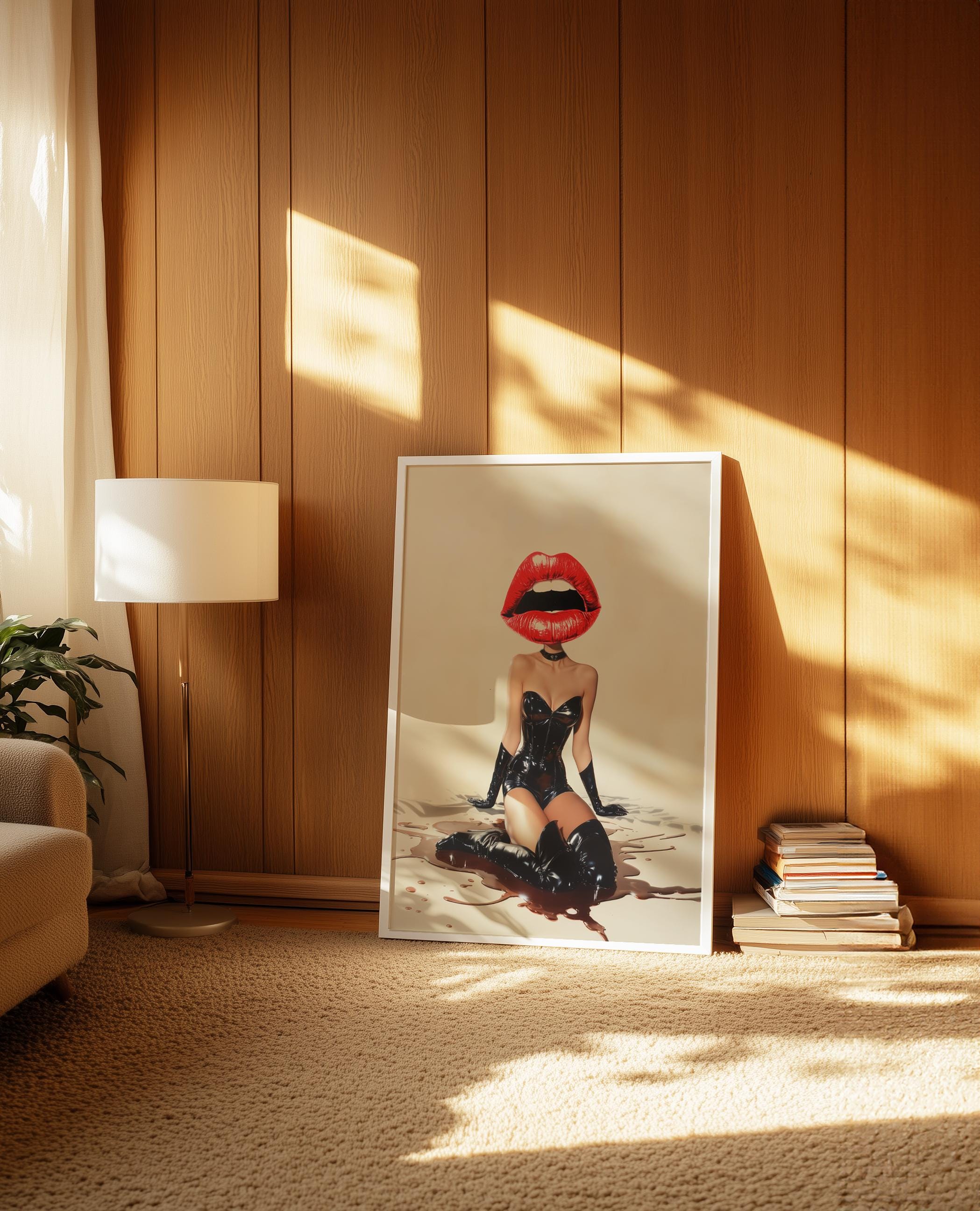 Red Lips Woman Art Print: Retro Eclectic Dorm Decor image 5