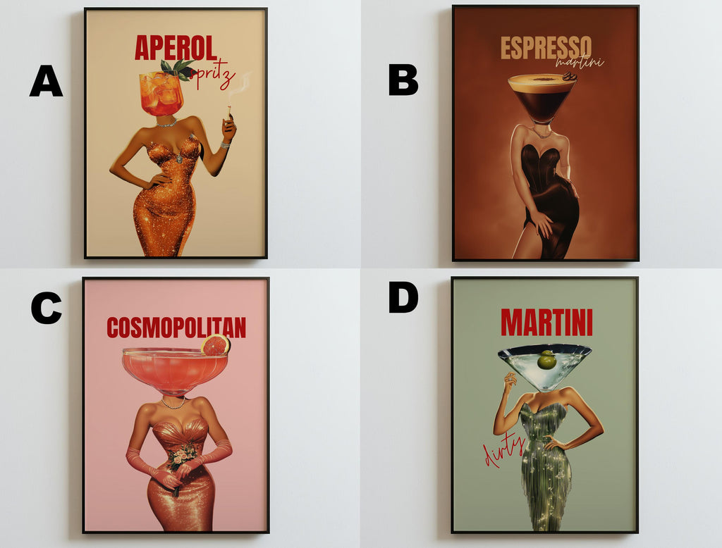 Cocktail Art Prints & Stickers: Martini, Espresso Martini, Retro Bar Decor image 3 - Design 18