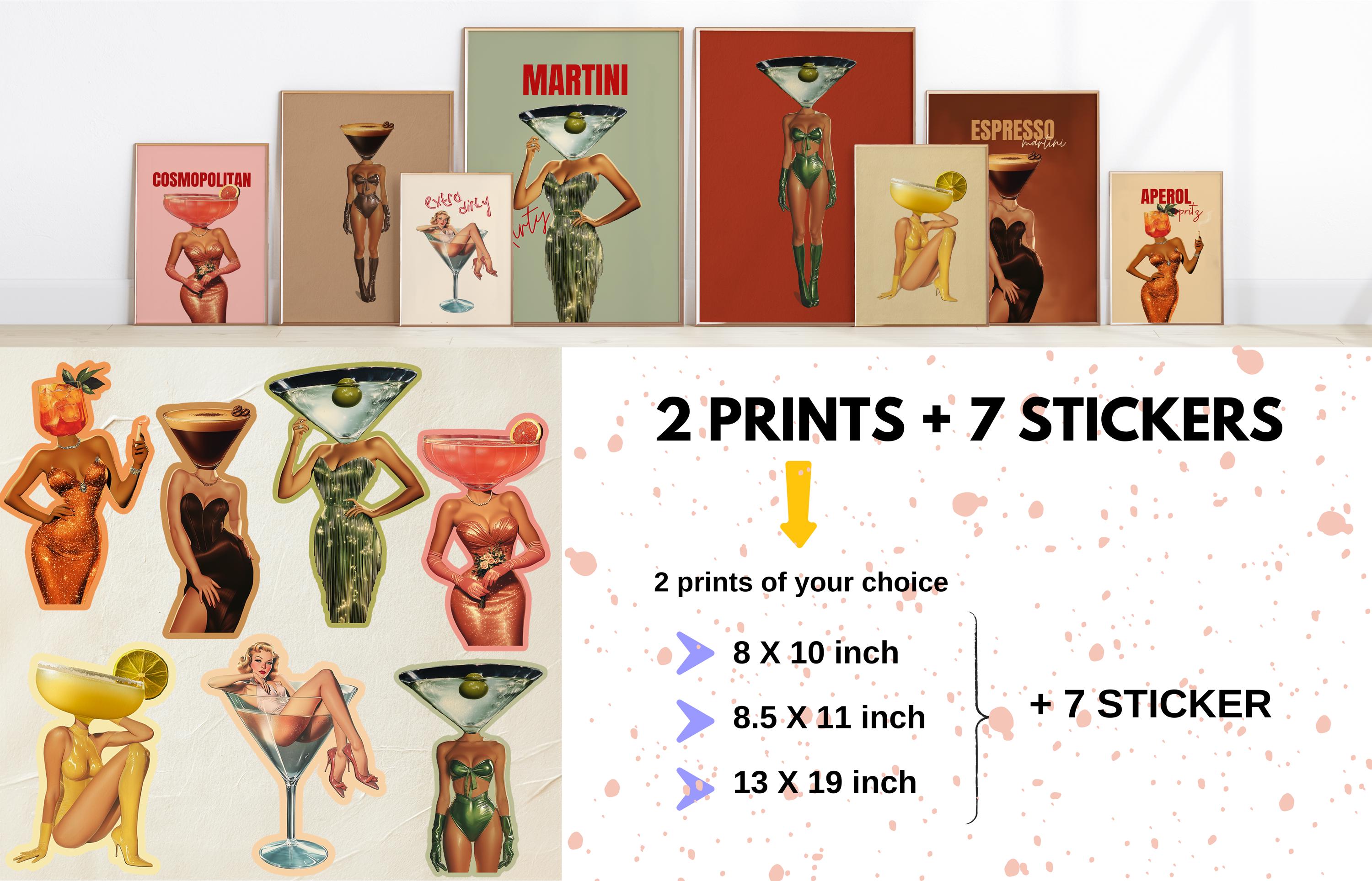 Cocktail Art Prints & Stickers: Martini, Espresso Martini, Retro Bar Decor image 2