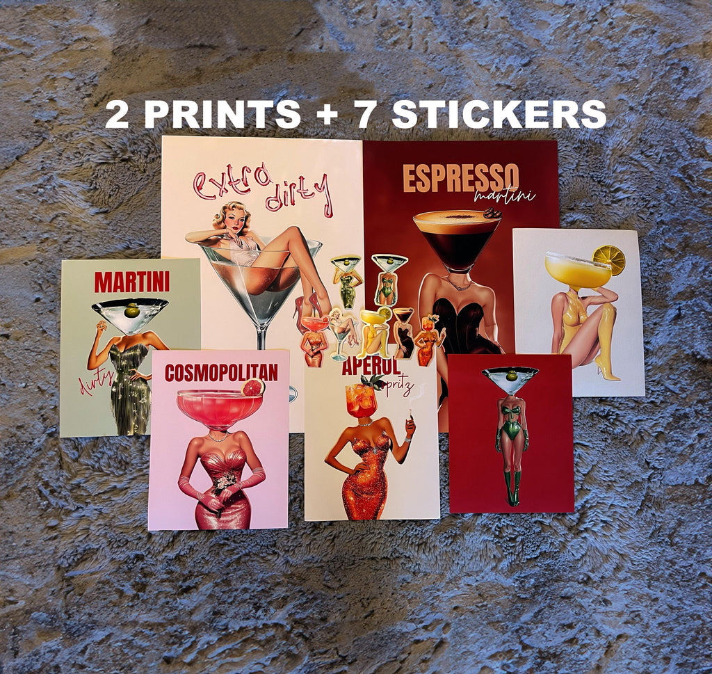Cocktail Art Prints & Stickers: Martini, Espresso Martini, Retro Bar Decor - Default Title - Design 18