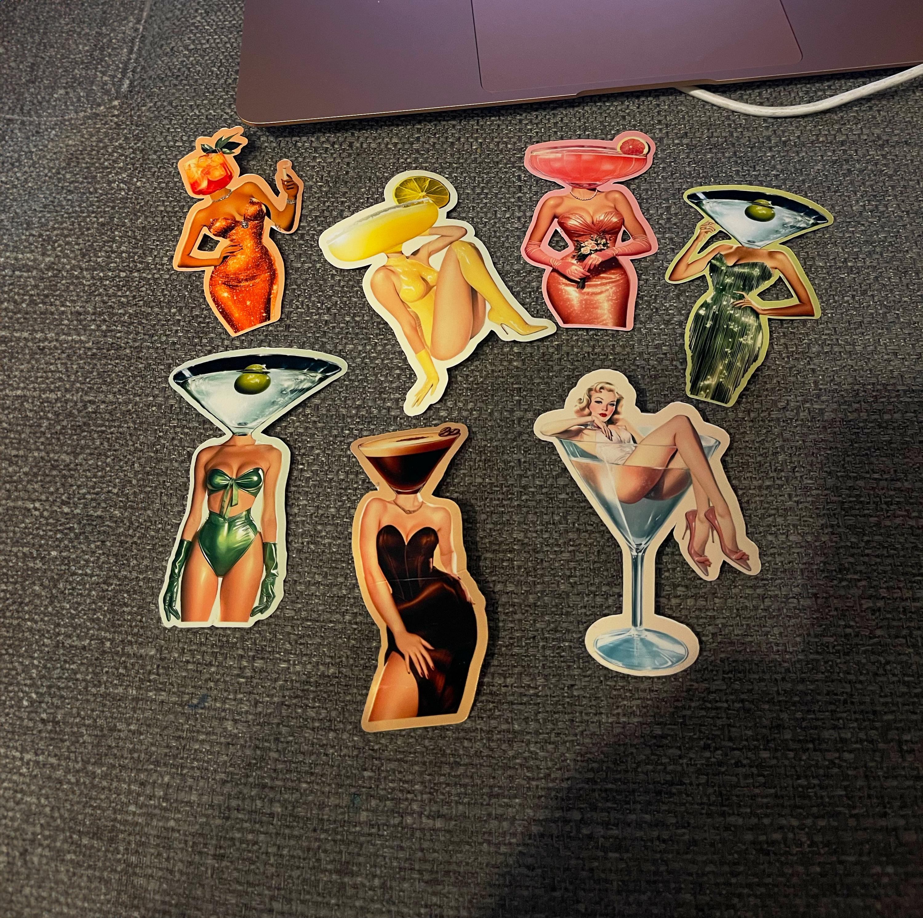Cocktail Art Stickers, Junk Journal Supplies, Waterproof Funny Planner Stickers image 9