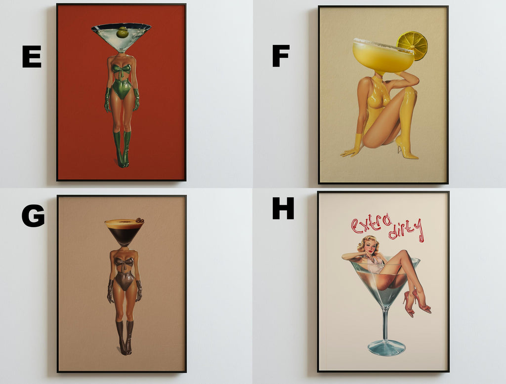 Cocktail Art Prints & Stickers: Martini, Espresso Martini, Retro Bar Decor image 4