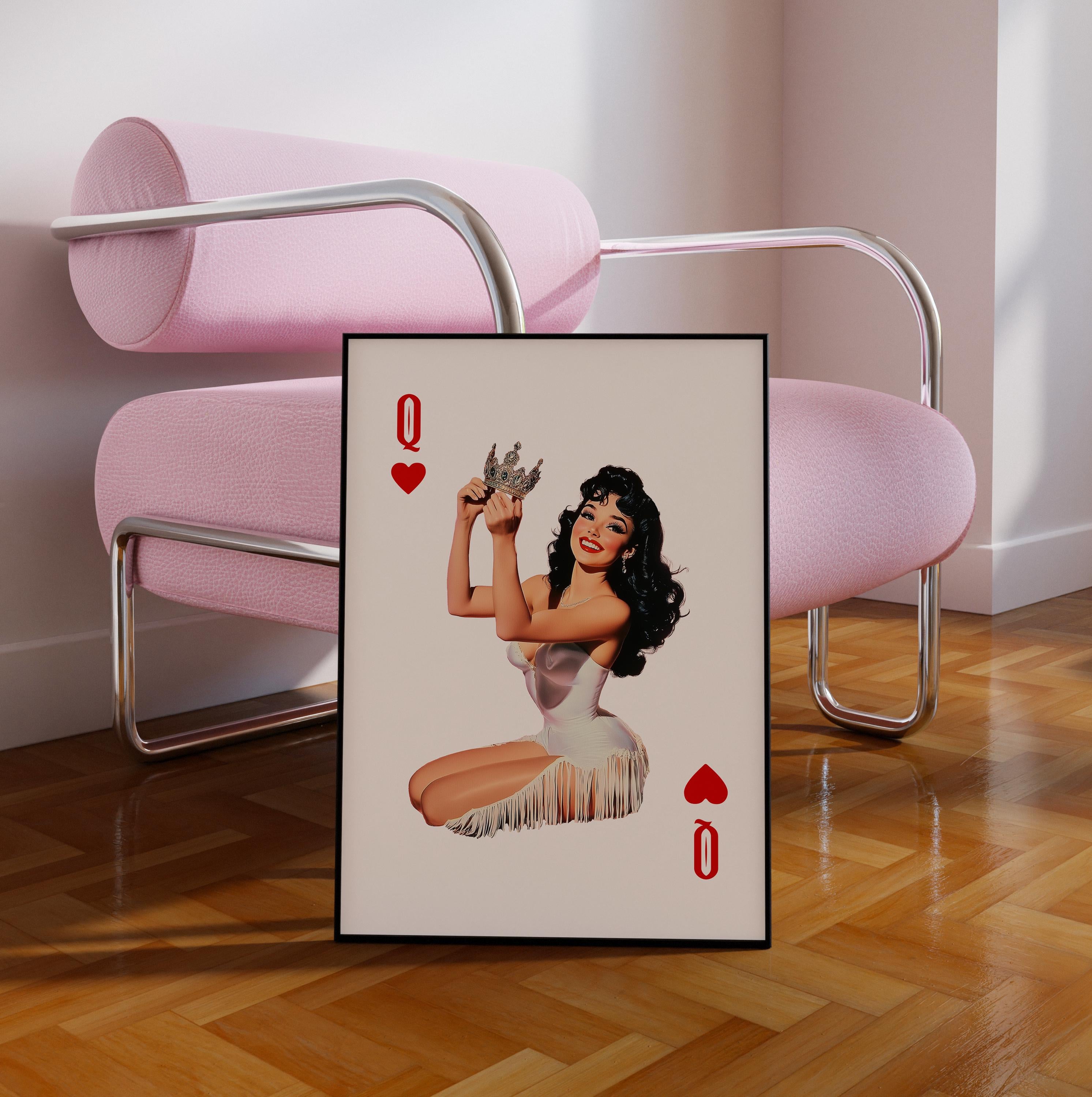 Queen of Hearts Pin-Up Playing Card Poster: Retro Dorm Decor image 2
