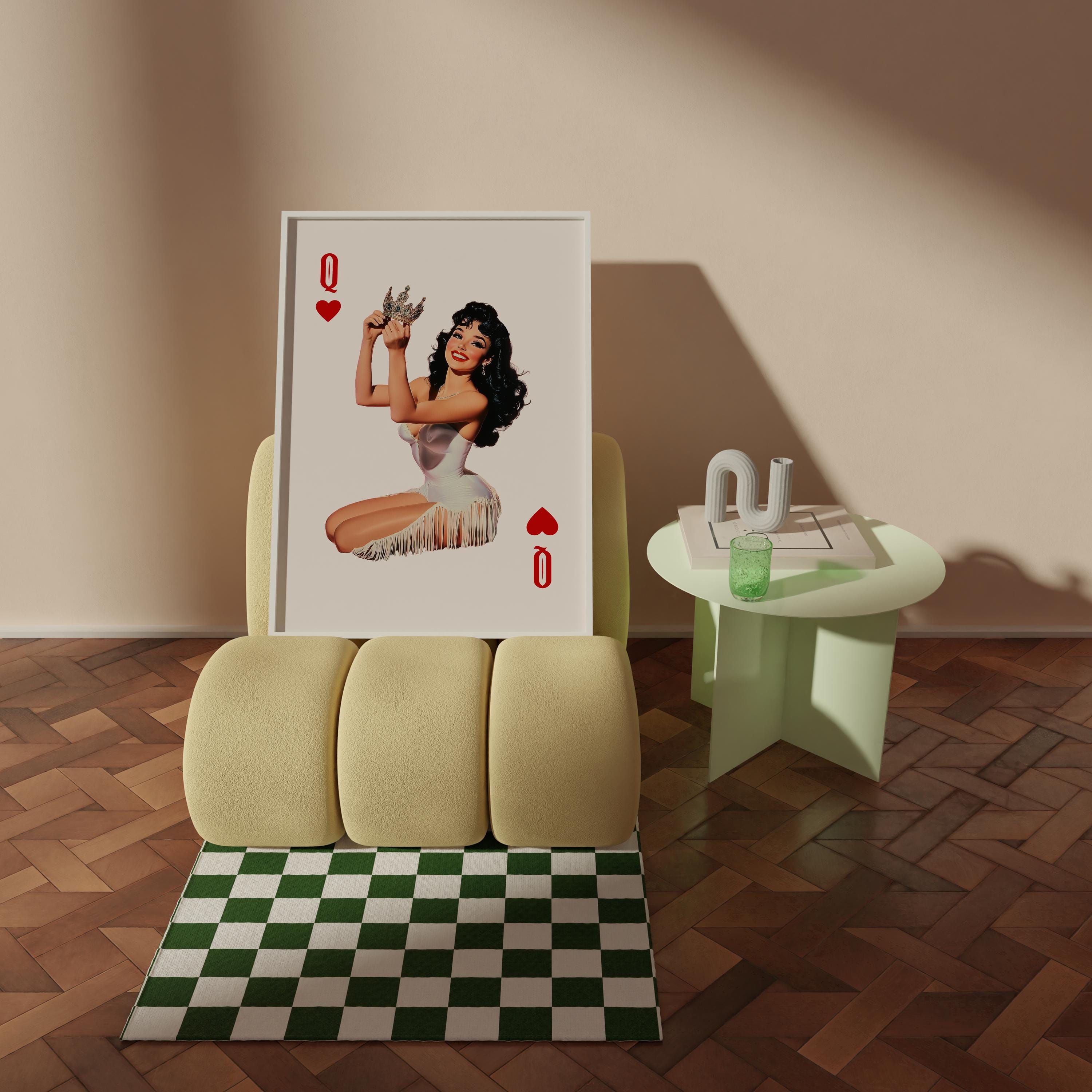 Queen of Hearts Pin-Up Playing Card Poster: Retro Dorm Decor image 4