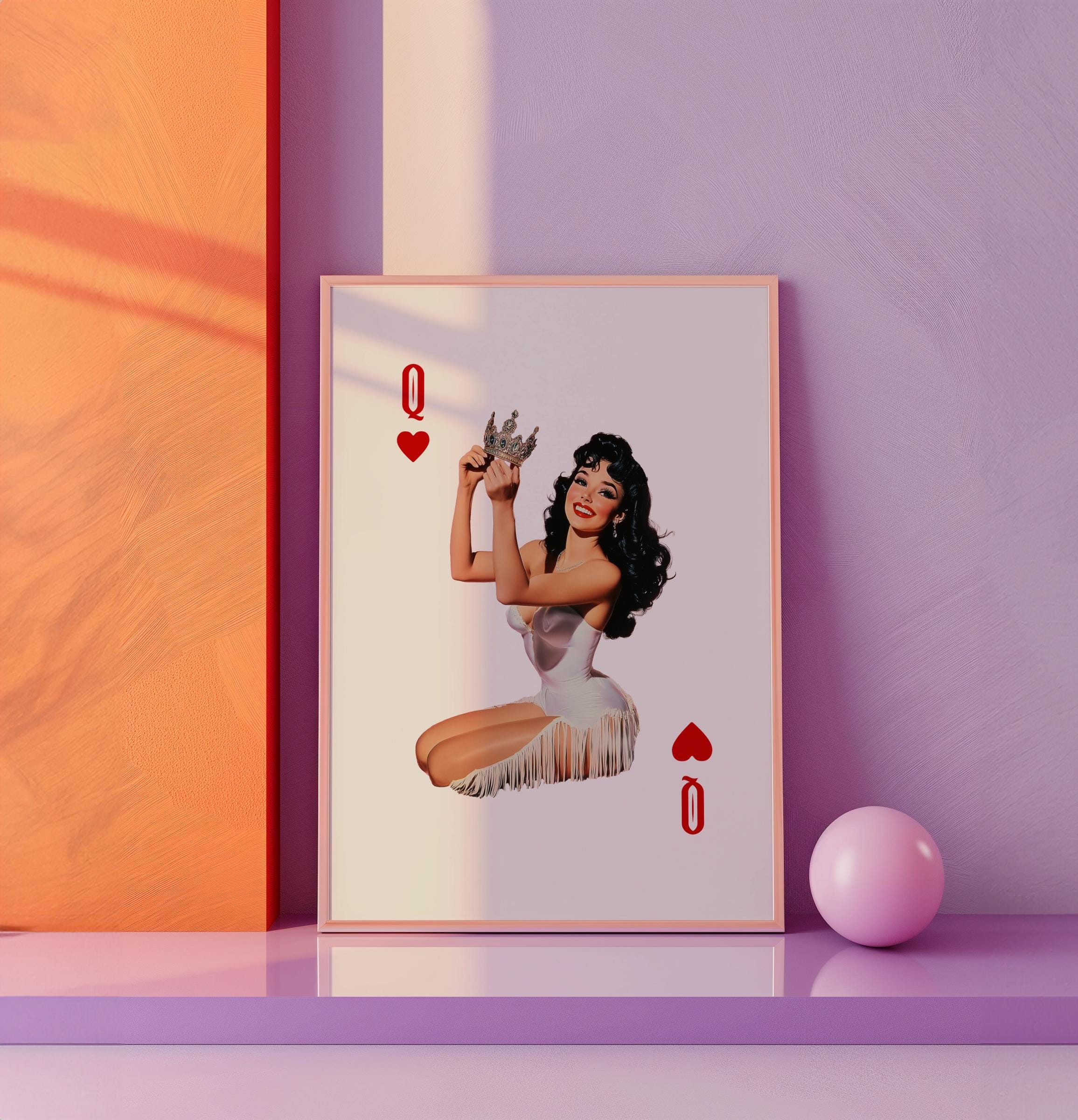 Queen of Hearts Pin-Up Playing Card Poster: Retro Dorm Decor - 5x7