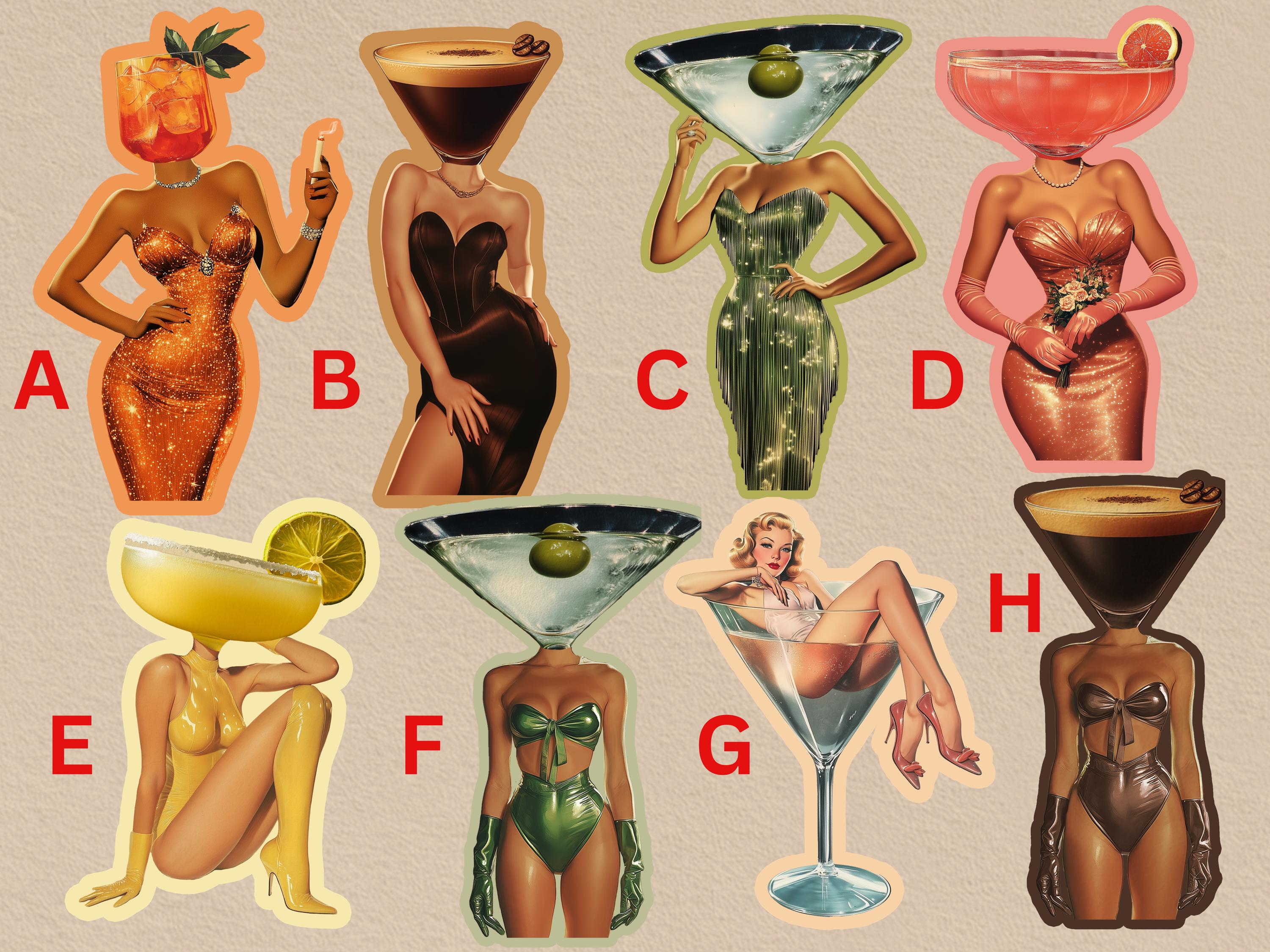 Cocktail Art Stickers, Junk Journal Supplies, Waterproof Funny Planner Stickers image 2 - Design 08
