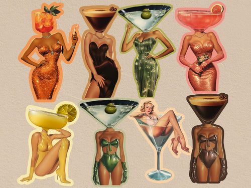 Cocktail Art Stickers, Junk Journal Supplies, Waterproof Funny Planner Stickers - Default Title - Design 08