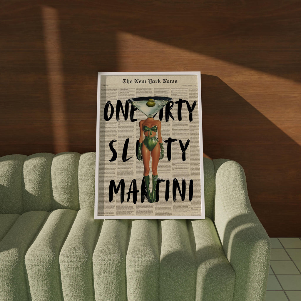 Dirty Martini Newspaper Art Print: Retro Cocktail Bar Cart Decor - 5x7